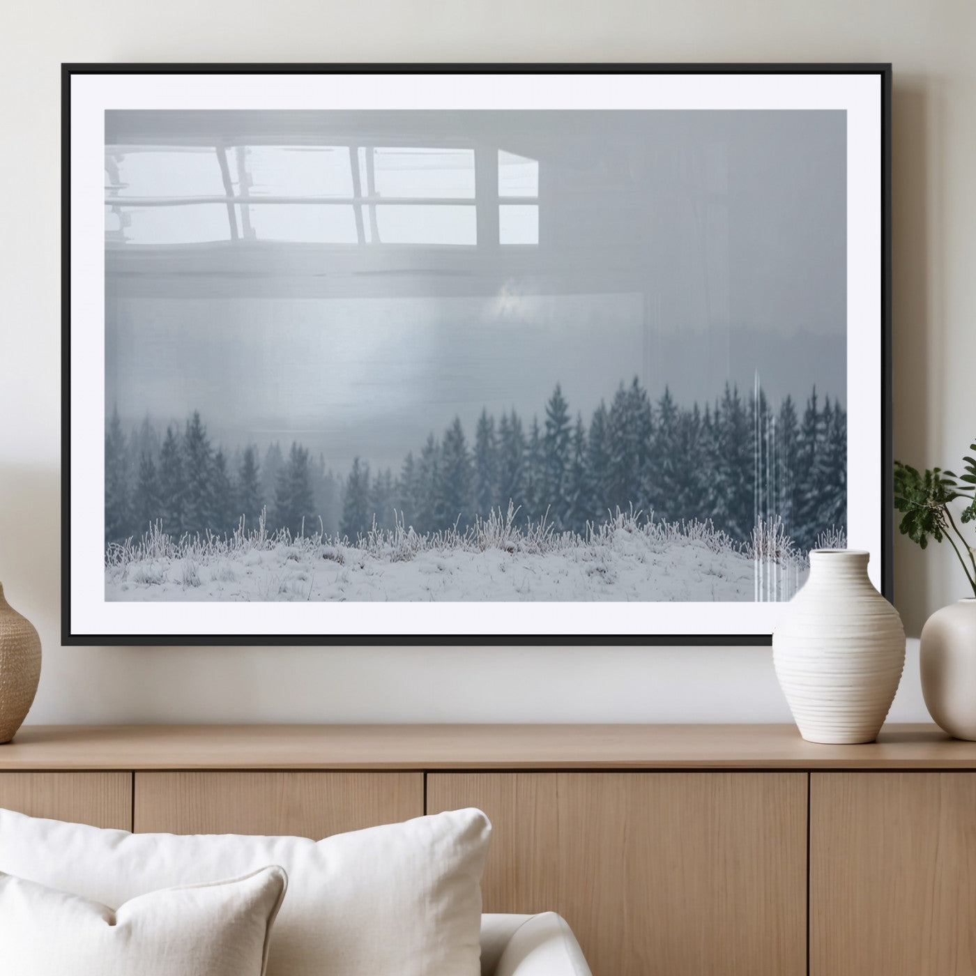 33033082-MGV-CV-36X24-Winter Forest Wall Art Canvas Print – Framed Snowy Landscape Art Picture Misty Tree Scene Artwork for Home Office