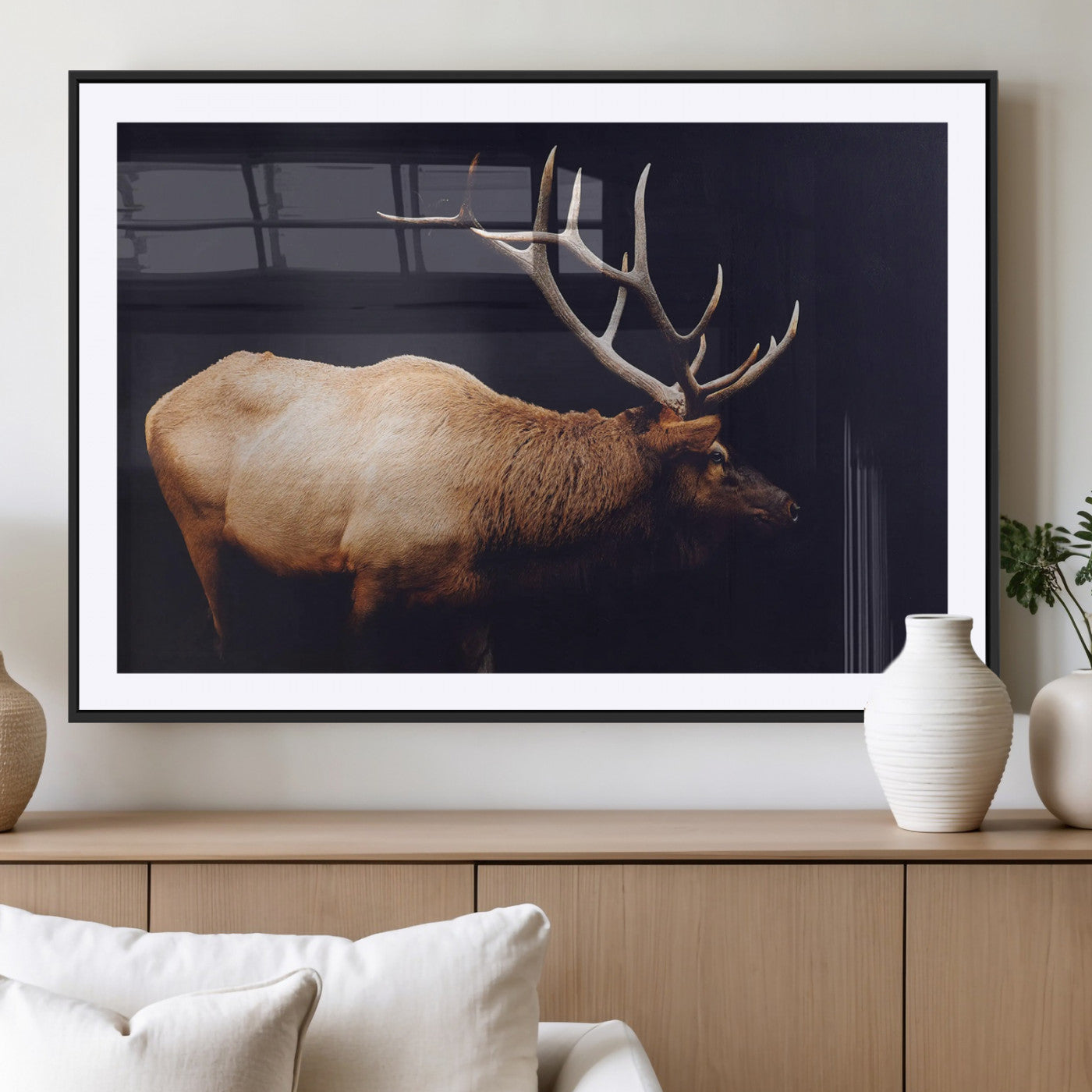 89239257-MGC-FP-36x24 - Rustic Elk Wall Art Canvas Print – Framed Moody Wildlife Art Picture Western Animal Artwork for Home, Office