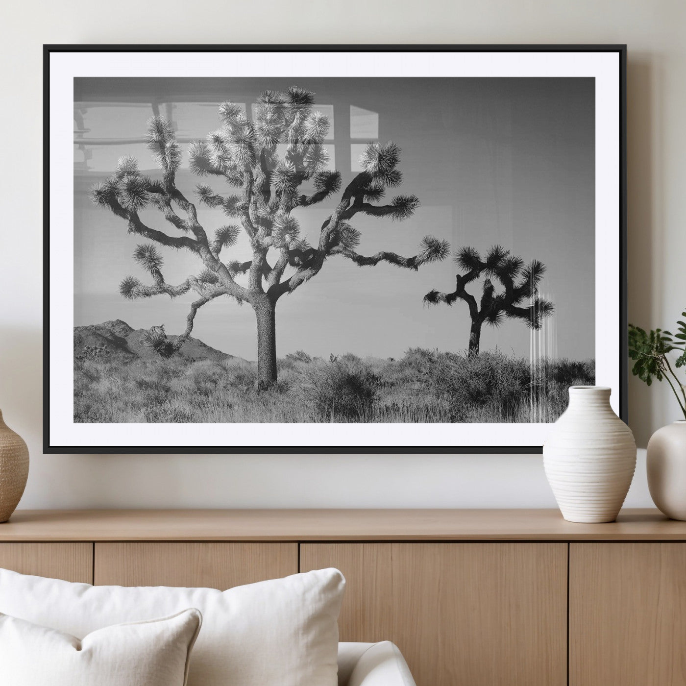 93692513-MGC-FP-36x24_Black-Joshua Tree Wall Art Canvas Print – Framed Monochrome Desert Minimalist Nature Scene Southwestern Artwork for Home Office