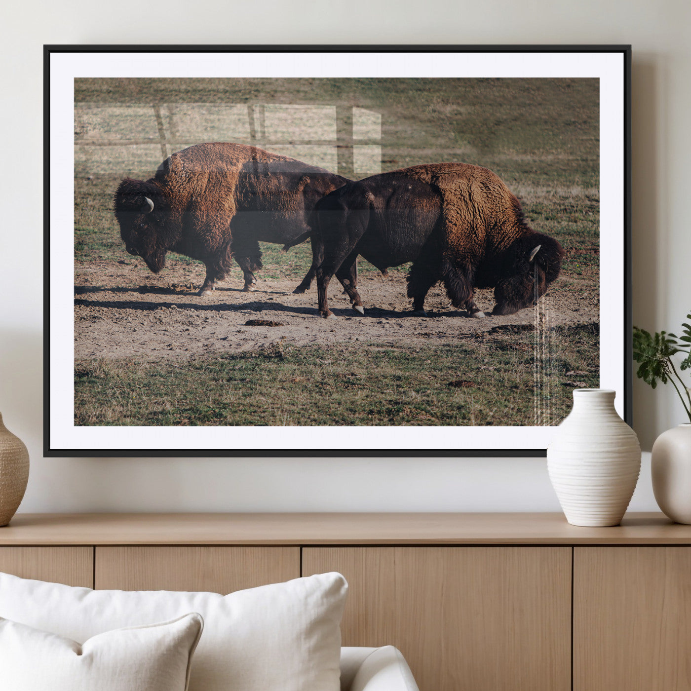 58141885-MGV-CV-36X24-Bison Wall Art Canvas Print – Framed Western Wildlife Modern Ranch Rustic Nature Scene Artwork for Home Office