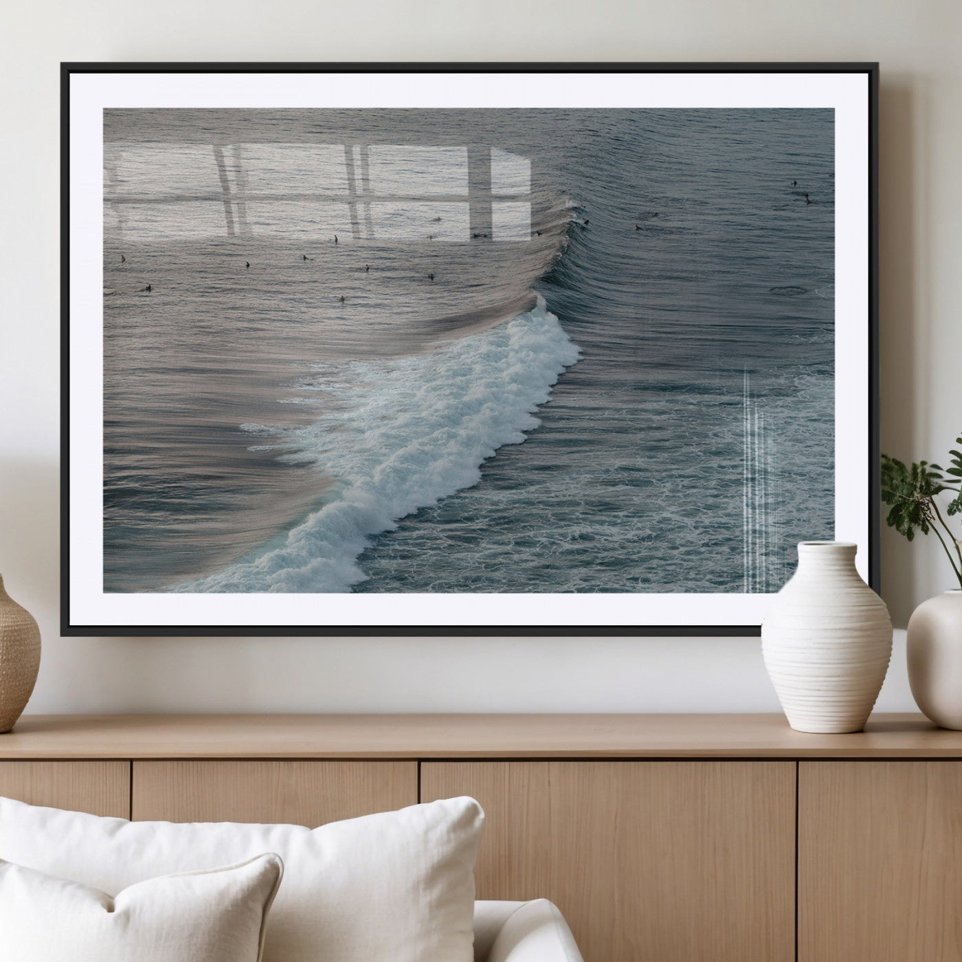 23077324-MGC-FP-36x24_Black-Ocean Waves Wall Art Canvas Print – Framed Coastal Serenity Surf Nature Scene Artwork for Home Office