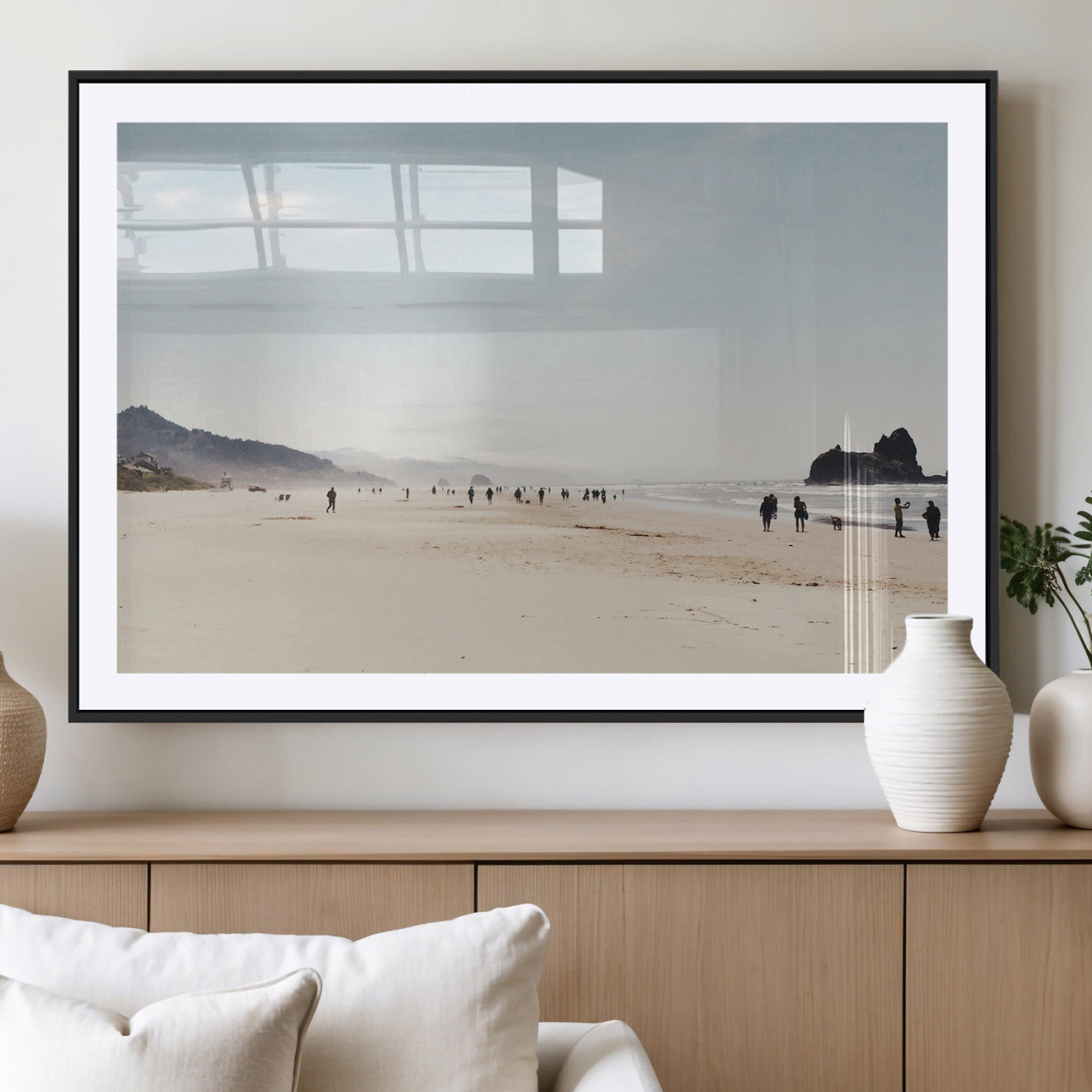 28307820-MGC-FP-36x24_Black-Minimalist Beach Wall Art Canvas Print – Framed Coastal Serenity Soft Sand Nature Scene Artwork for Home Office