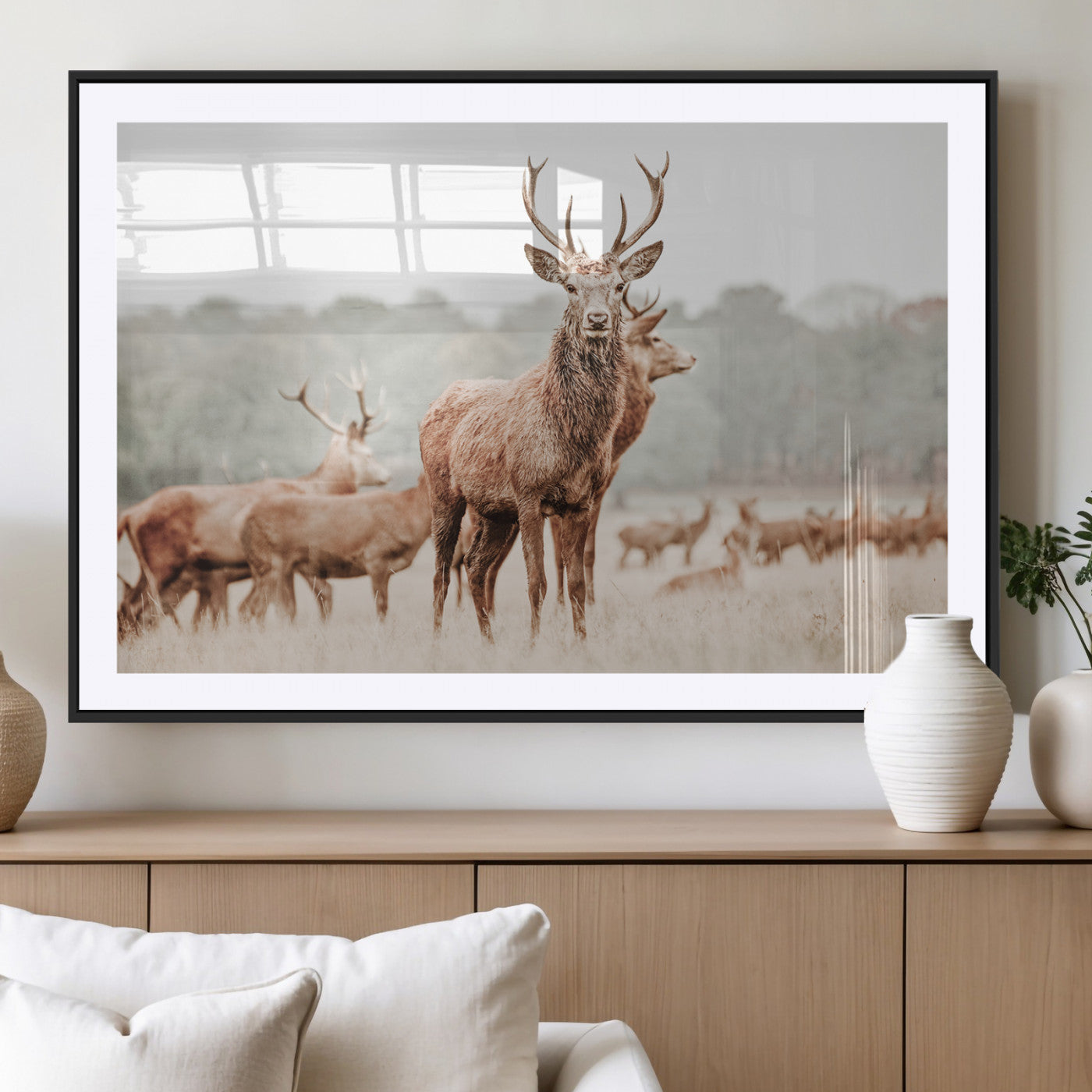 17659786-MGV-CV-36X24-Rustic Nature Wall Art Canvas Print – Stag Woodland Framed Wildlife Art Picture Print Perfect Lodge Decor