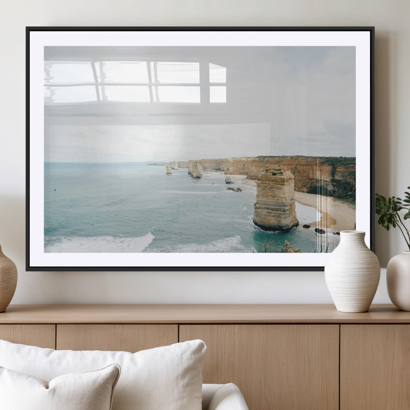 70095633-MGC-FP-36x24_Black-Twelve Apostles Wall Art Canvas Print – Framed Coastal Cliffs Rugged Rock Formations Artwork for Home Office
