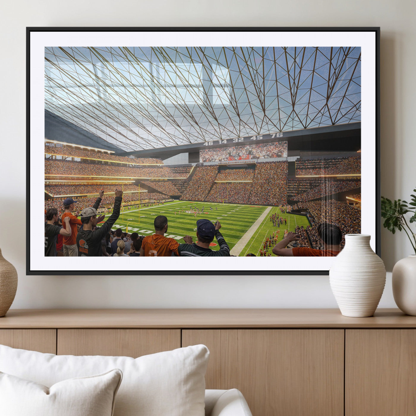 81960112-MGV-CV-36X24-Cleveland Browns Stadium Wall Art Canvas Print – Framed NFL Football Arena Artwork for Home, Office, Living Room
