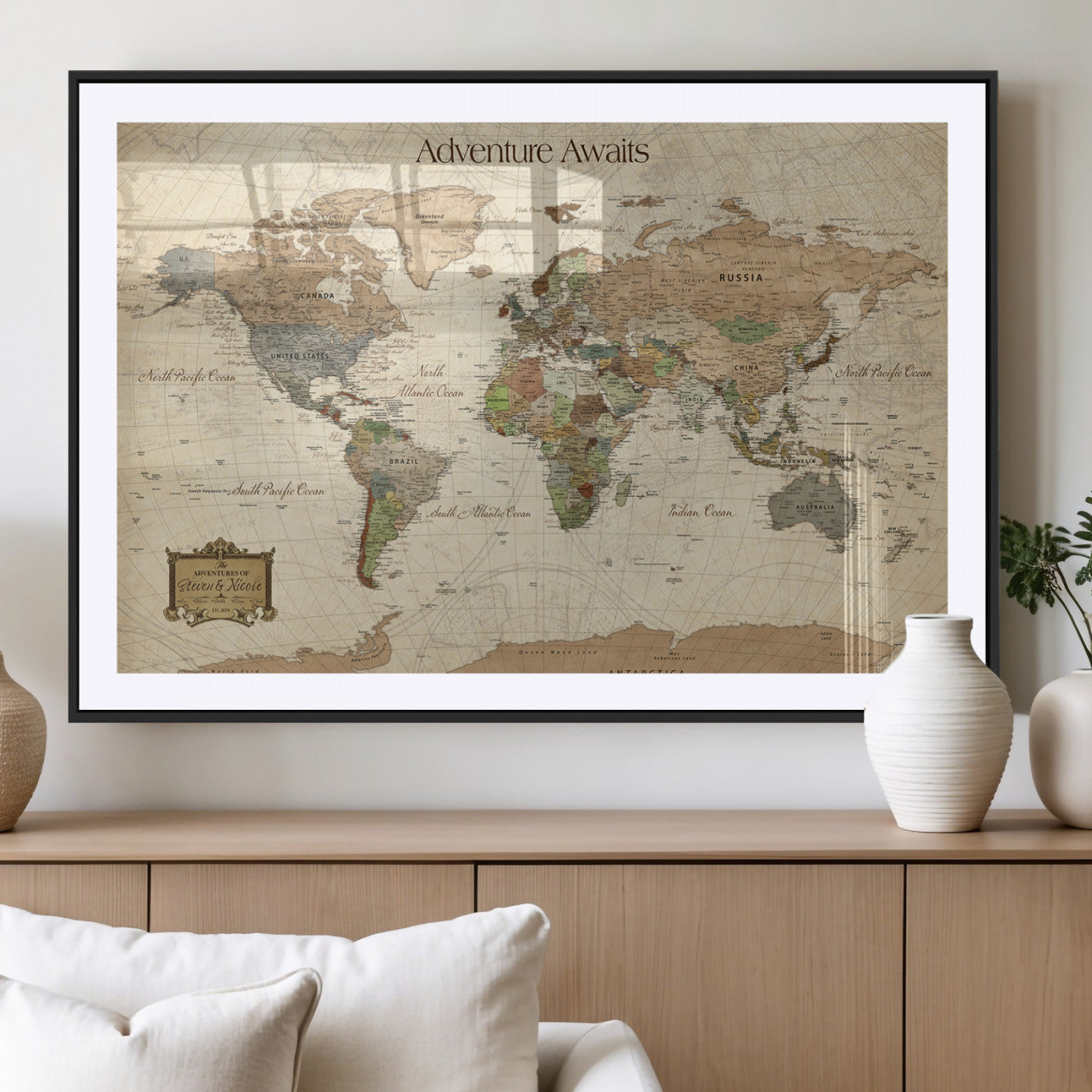 33020399-MGV-CV-36X24-Personalized World Map Canvas Print – Custom Push Pin Travel Tracker Map Anniversary Gift for Couples for Home, Office