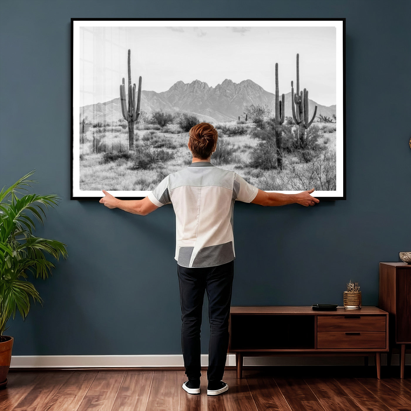 97436PHN-MGV-CV-36X24 - Black White Arizona Desert Canvas Wall Art Cactus Farmhouse Wall Art
