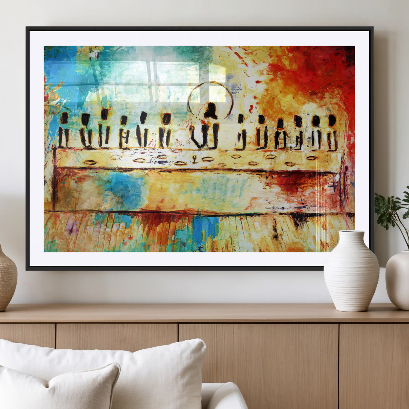 68892000-MGC-FP-40x30_Black-Abstract Last Supper Art Print – Vibrant Contemporary Jesus and Disciples Modern Canvas Painting Artwork for Home Office