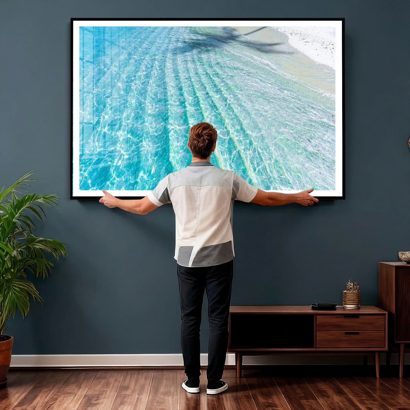 46233906-MGV-CV-36X24 - Serene Clear Blue Ocean Water Canvas Wall Art – Soft White Sand Shore Coastal Print for Home Decor, Relaxation, and Tranquil Vibes