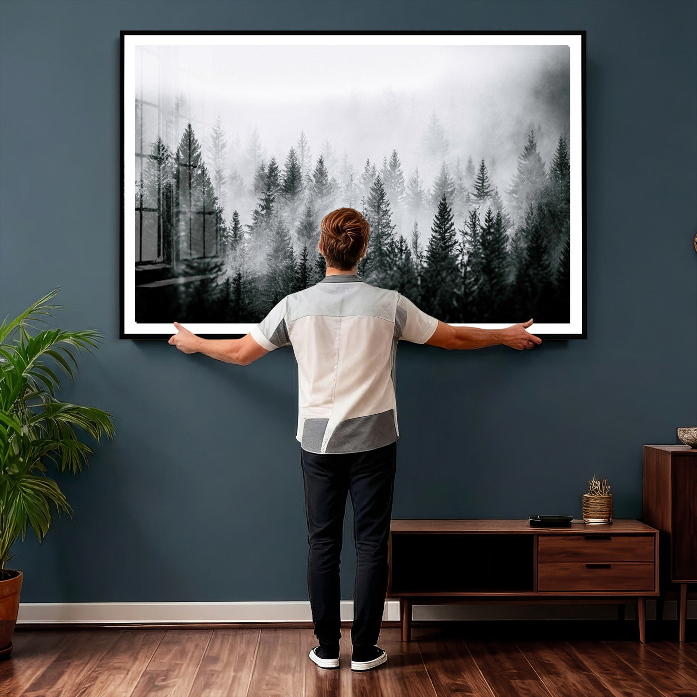 87750525-MGV-CV-36X24 - Foggy Forest Wall Art Canvas Print – Mountain Woodland Landscape Photography for Minimal Nature Home Decor