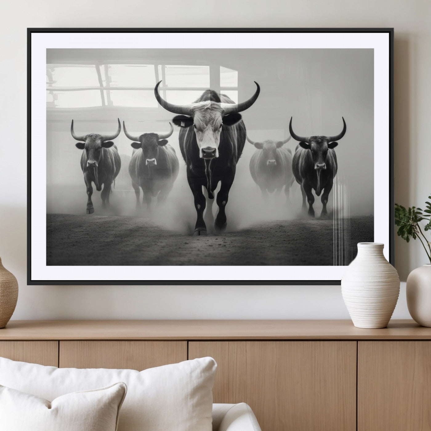 N34534C-MGC-FP-36x24 - Texas Bighorn Cow Hern Wall Art Canvas Print, Longhorn Cow Large Wall Art