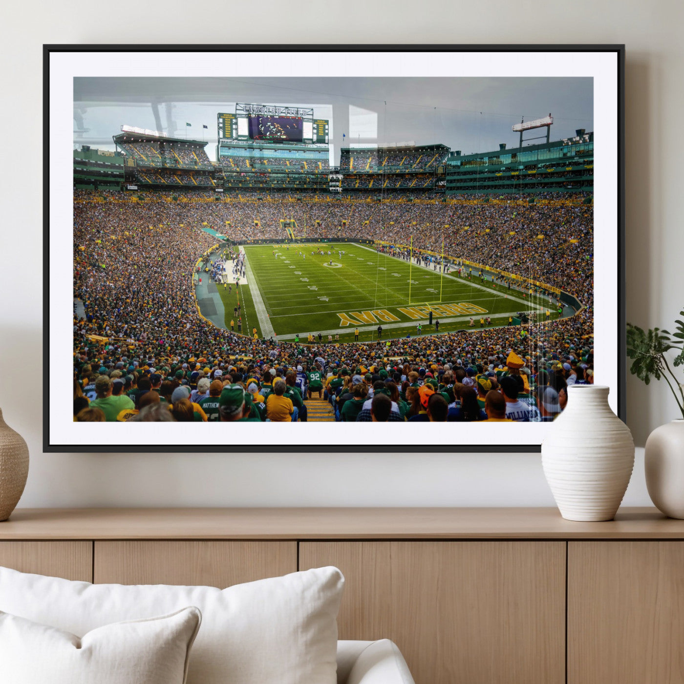 GBP101-MGC-FP-36x24 - Green Bay Packers Lambeau Field Stadium Wall Art Canvas Print, Iconic NFL Football Stadium Artwork, Wisconsin Sports Home Decor