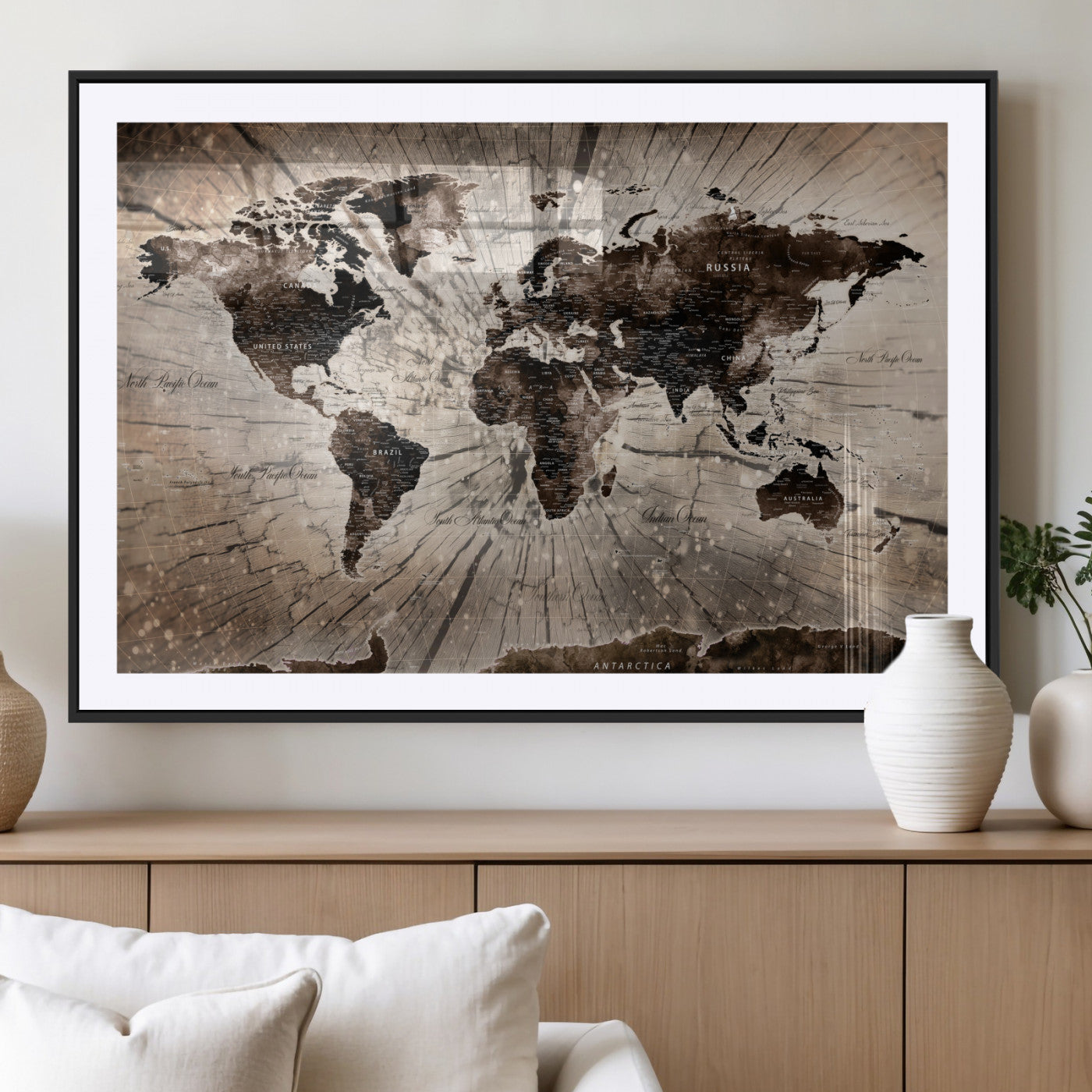 35326624-MGC-FP-36x24 - World Map Wall Art Canvas Print, Modern Decorative Framed Map Artwork Prints for Living Room, Office, Bedroom Wall Decor