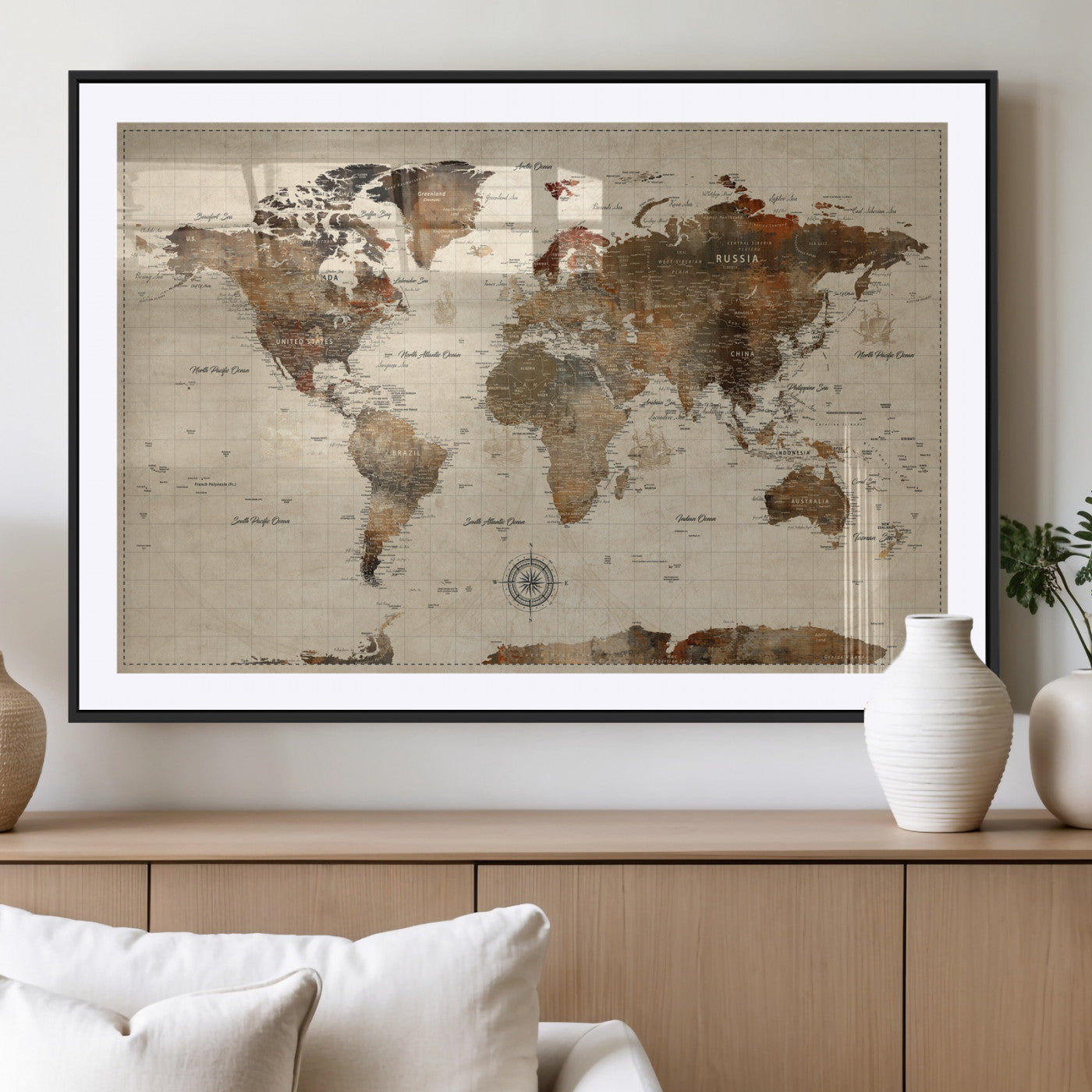 23610090-MGV-CV-36X24 - World Map Wall Art Canvas Print, Modern Decorative Framed Map Artwork Prints for Living Room, Office, Bedroom Wall Decor