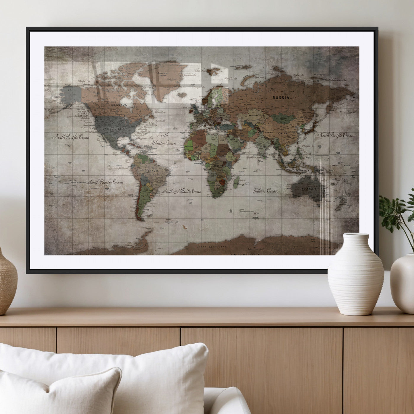 65393892-MGV-CV-36X24 - World Map Wall Art Canvas Print, Modern Decorative Framed Map Artwork Prints for Living Room, Office, Bedroom Wall Decor