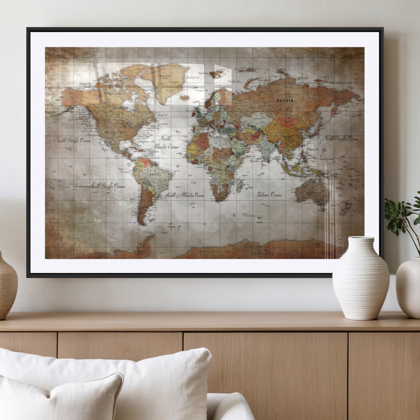 51643807-MGV-CV-36X24 - World Map Wall Art Canvas Print, Modern Decorative Framed Map Artwork Prints for Living Room, Office, Bedroom Wall Decor