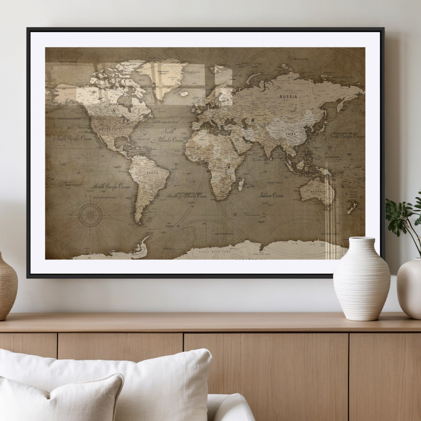 82314635-MGV-CV-36X24 - World Map Wall Art Canvas Print, Modern Decorative Framed Map Artwork Prints for Living Room, Office, Bedroom Wall Decor