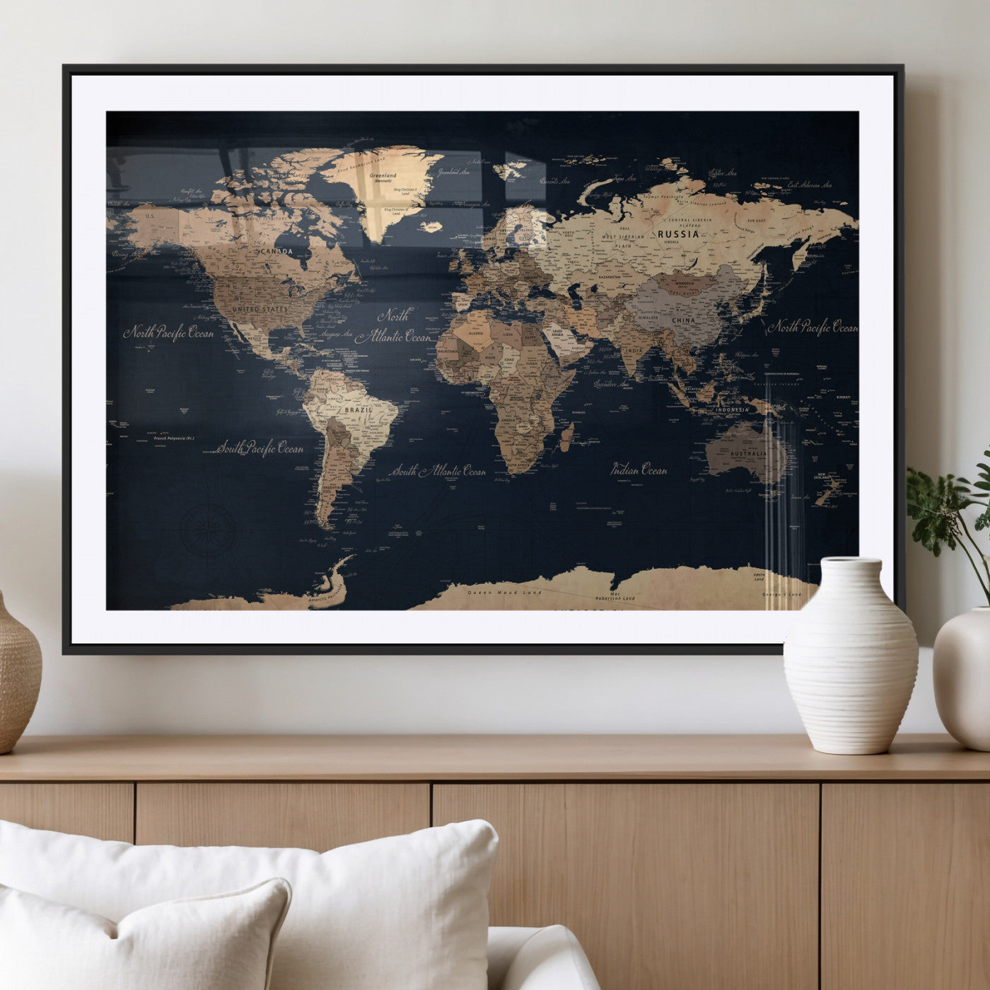 53971530-MGV-CV-36X24 - World Map Wall Art Canvas Print, Modern Decorative Framed Map Artwork Prints for Living Room, Office, Bedroom Wall Decor