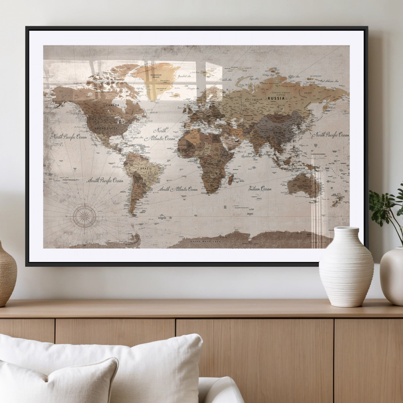 38923639-MGV-CV-36X24 - World Map Wall Art Canvas Print, Modern Decorative Framed Map Artwork Prints for Living Room, Office, Bedroom Wall Decor