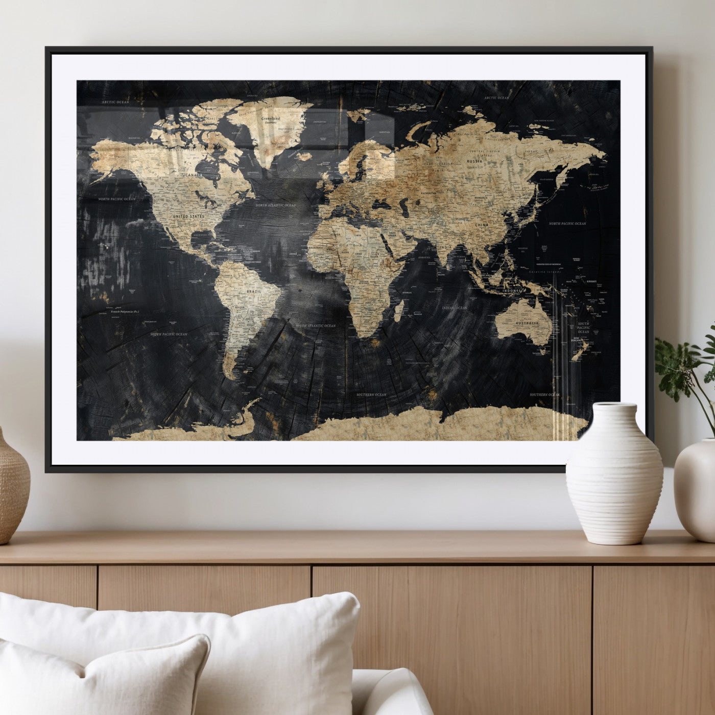 45535041-MGV-CV-36X24 - World Map Wall Art Canvas Print, Modern Decorative Framed Map Artwork Prints for Living Room, Office, Bedroom Wall Decor
