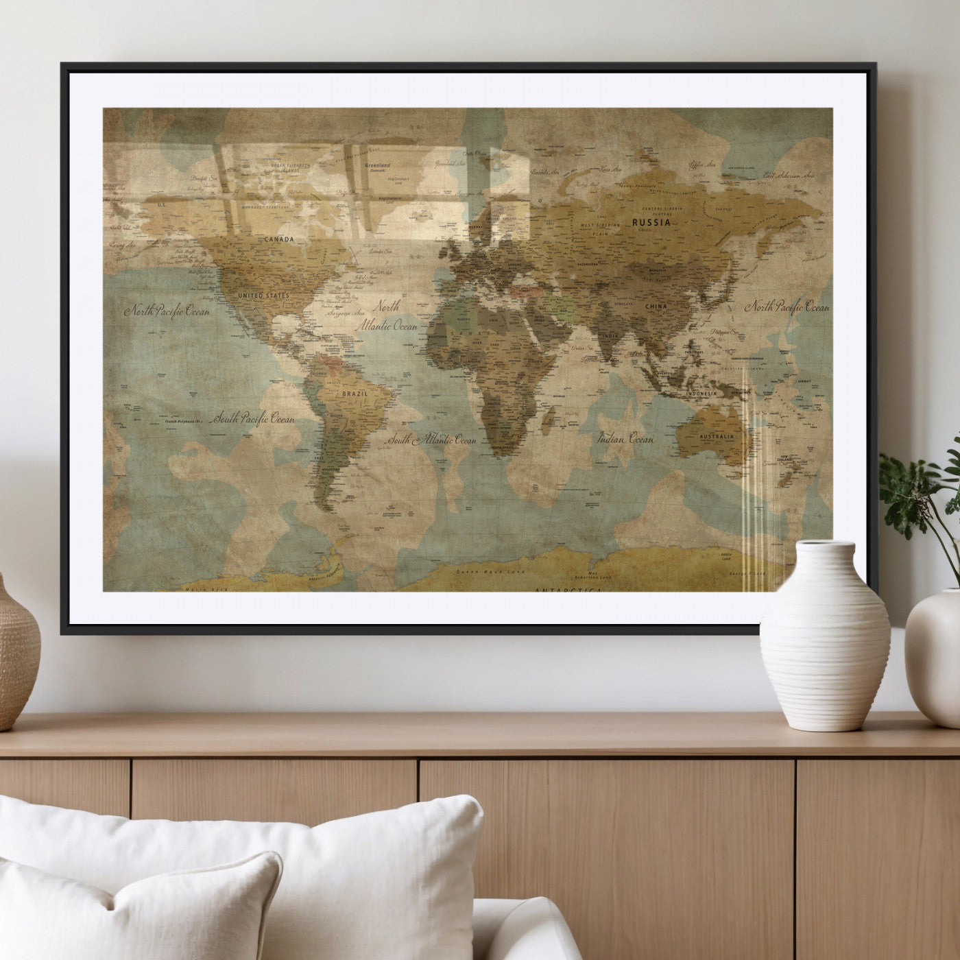 89356927-MGV-CV-36X24 - World Map Wall Art Canvas Print, Modern Decorative Framed Map Artwork Prints for Living Room, Office, Bedroom Wall Decor