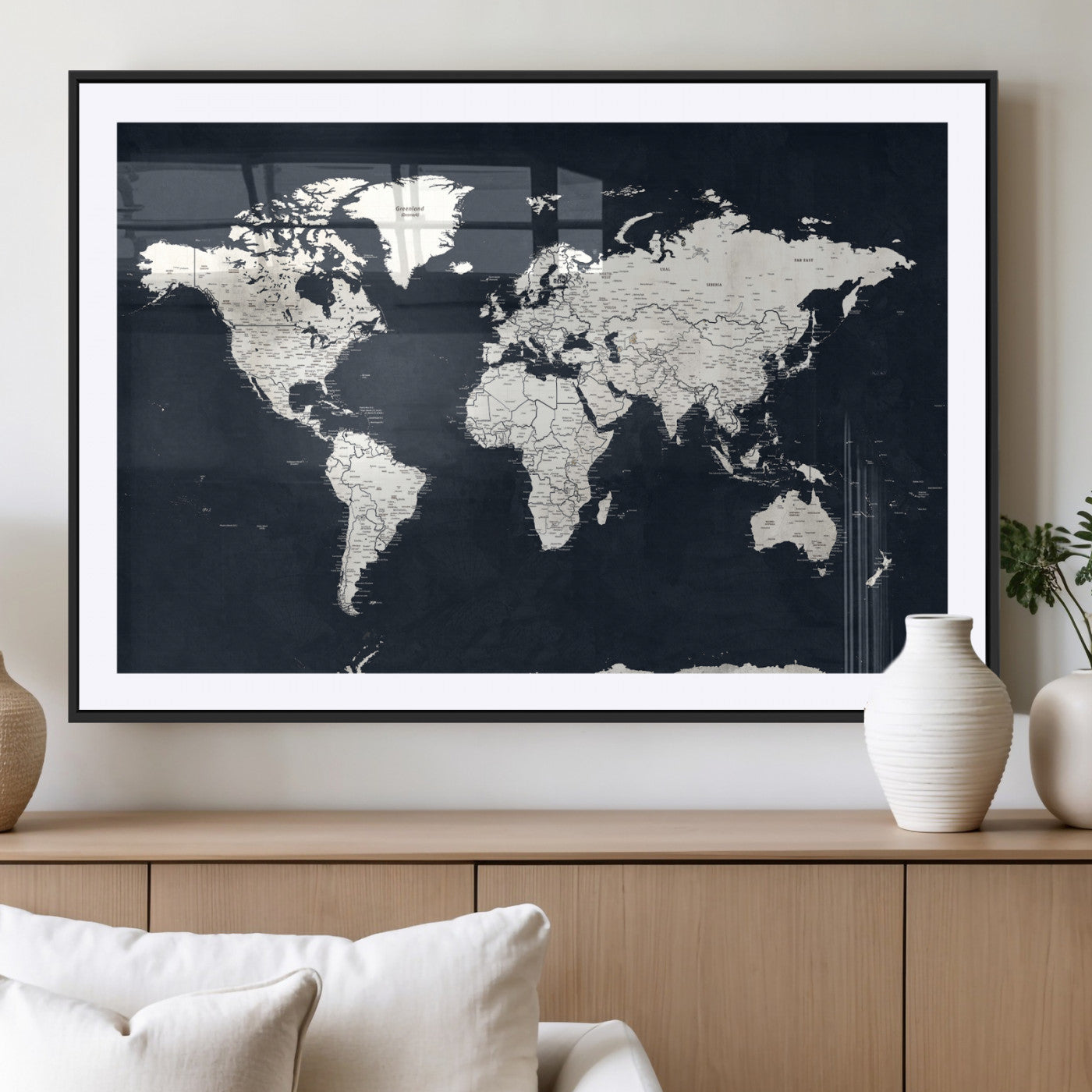 11963807-MGV-CV-36X24 - World Map Wall Art Canvas Print, Modern Decorative Framed Map Artwork Prints for Living Room, Office, Bedroom Wall Decor