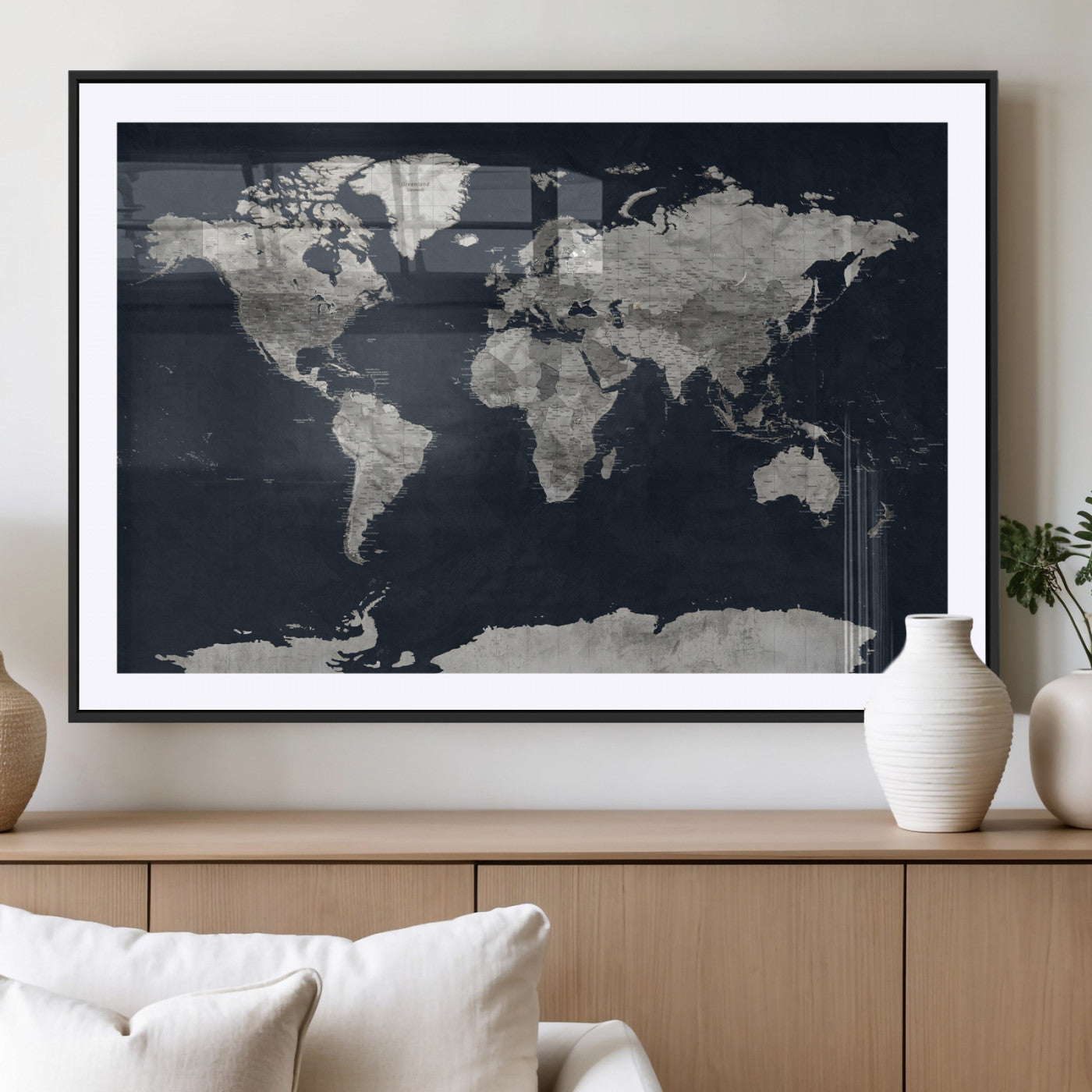53886659-MGV-CV-36X24 - World Map Wall Art Canvas Print, Modern Decorative Framed Map Artwork Prints for Living Room, Office, Bedroom Wall Decor
