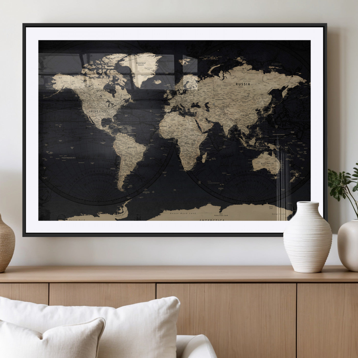 61835687-MGV-CV-36X24 - World Map Wall Art Canvas Print, Modern Decorative Framed Map Artwork Prints for Living Room, Office, Bedroom Wall Decor