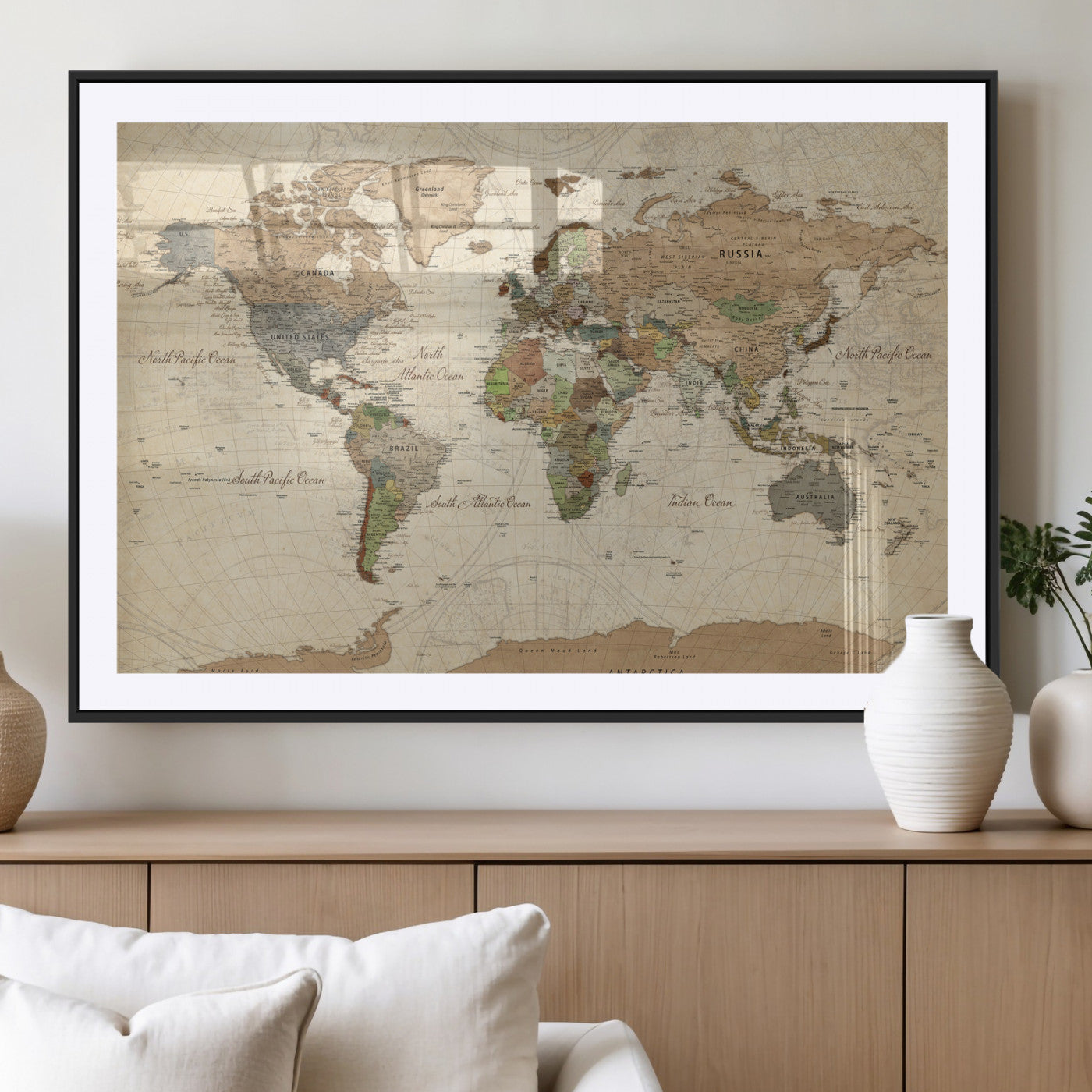 16856902-MGV-CV-36X24 - World Map Wall Art Canvas Print, Modern Decorative Framed Map Artwork Prints for Living Room, Office, Bedroom Wall Decor