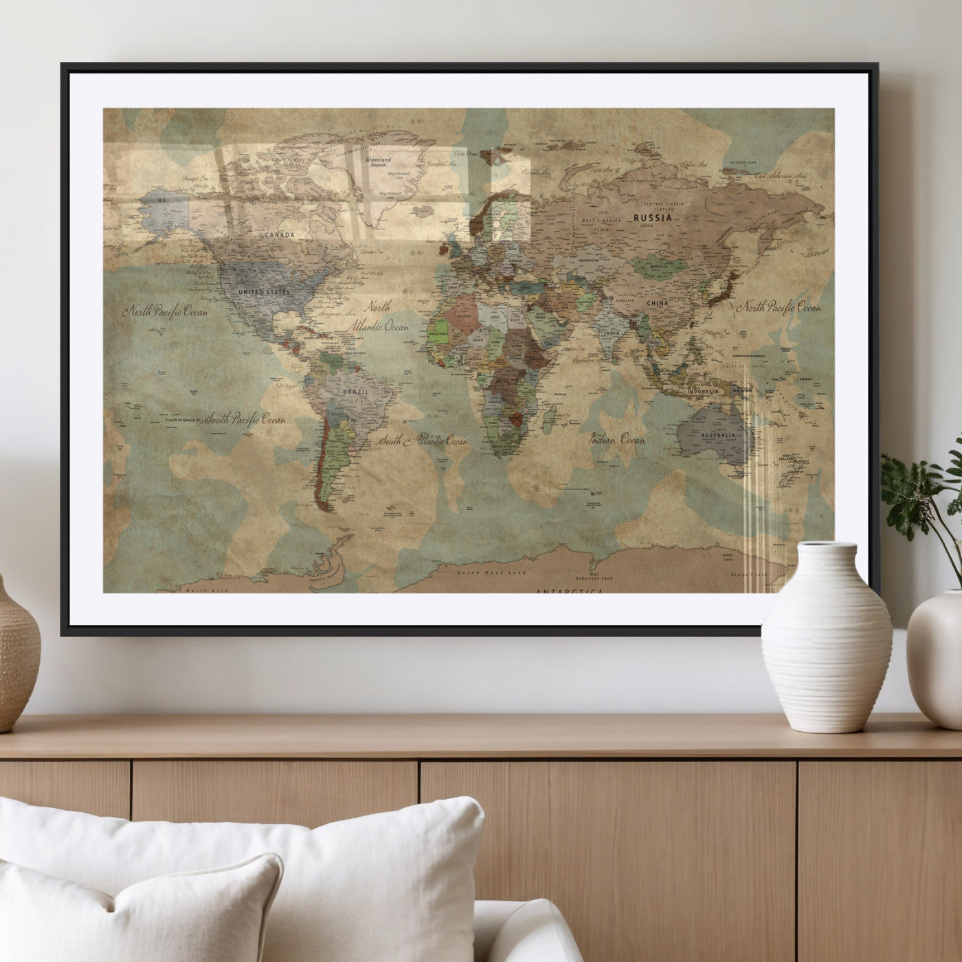 72396478-MGV-CV-36X24 - World Map Wall Art Canvas Print, Modern Decorative Framed Map Artwork Prints for Living Room, Office, Bedroom Wall Decor