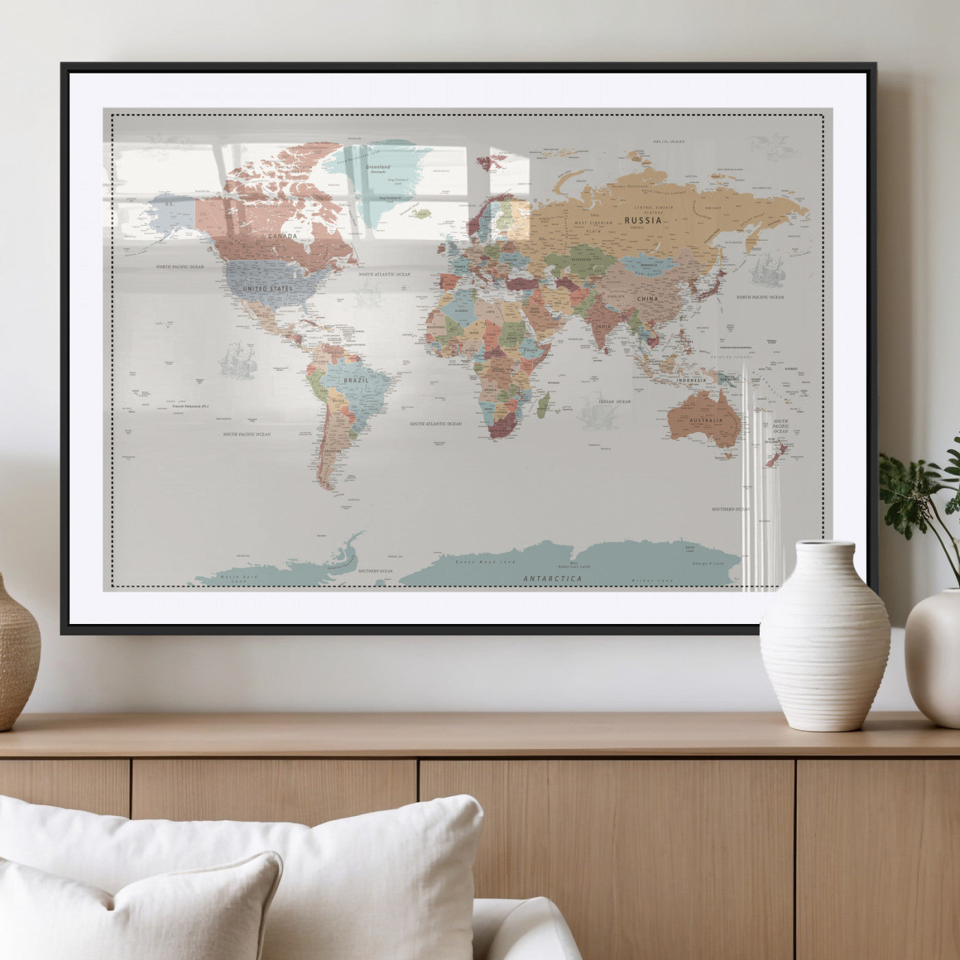 63447567-MGV-CV-36X24 - World Map Wall Art Canvas Print, Modern Decorative Framed Map Artwork Prints for Living Room, Office, Bedroom Wall Decor