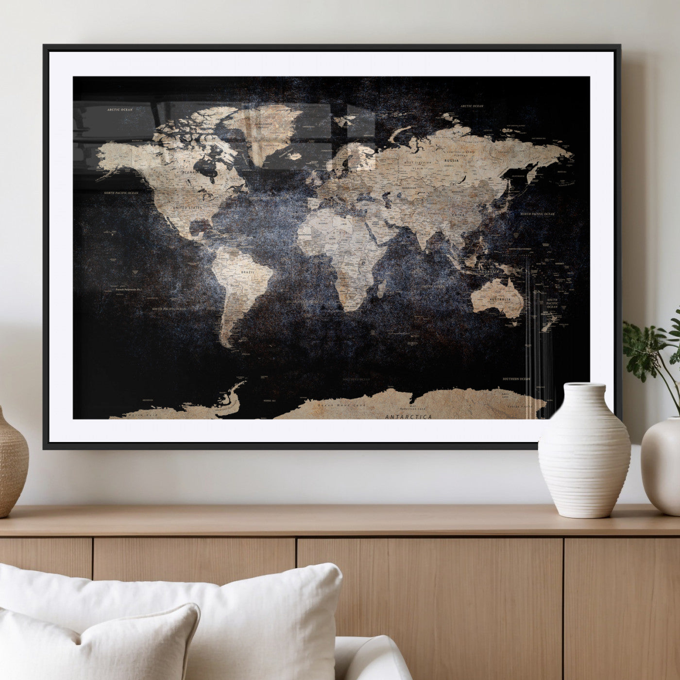 56713386-MGV-CV-36X24 - World Map Wall Art Canvas Print, Modern Decorative Framed Map Artwork Prints for Living Room, Office, Bedroom Wall Decor