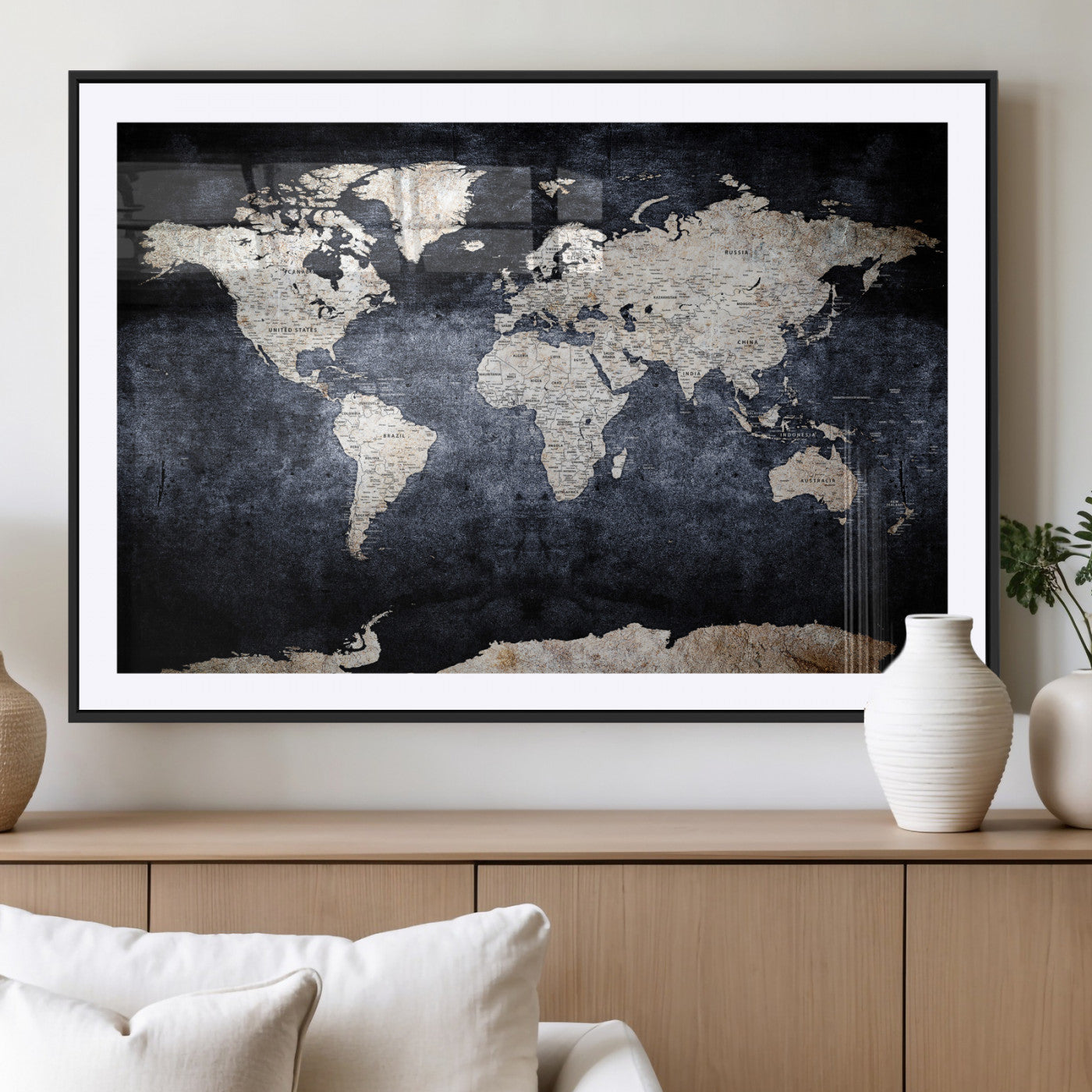 41193404-MGV-CV-36X24 - World Map Wall Art Canvas Print, Modern Decorative Framed Map Artwork Prints for Living Room, Office, Bedroom Wall Decor