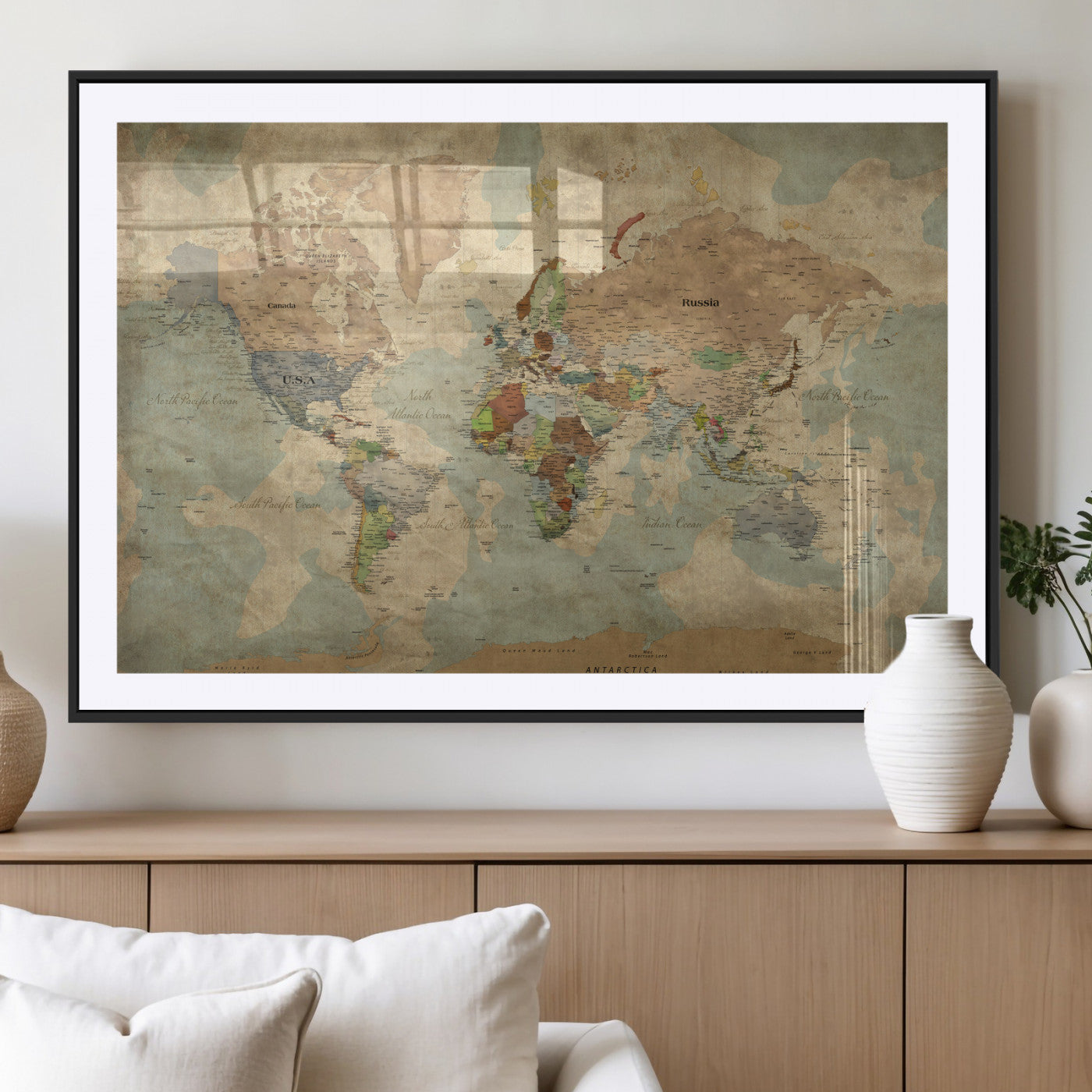 31492148-MGV-CV-36X24 - World Map Wall Art Canvas Print, Modern Decorative Framed Map Artwork Prints for Living Room, Office, Bedroom Wall Decor