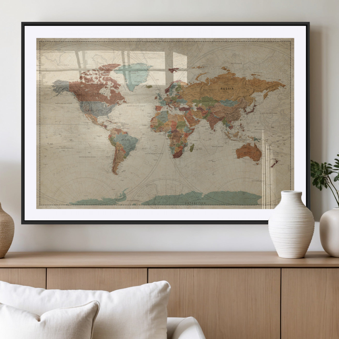 74172497-MGV-CV-36X24 - World Map Wall Art Canvas Print, Modern Decorative Framed Map Artwork Prints for Living Room, Office, Bedroom Wall Decor