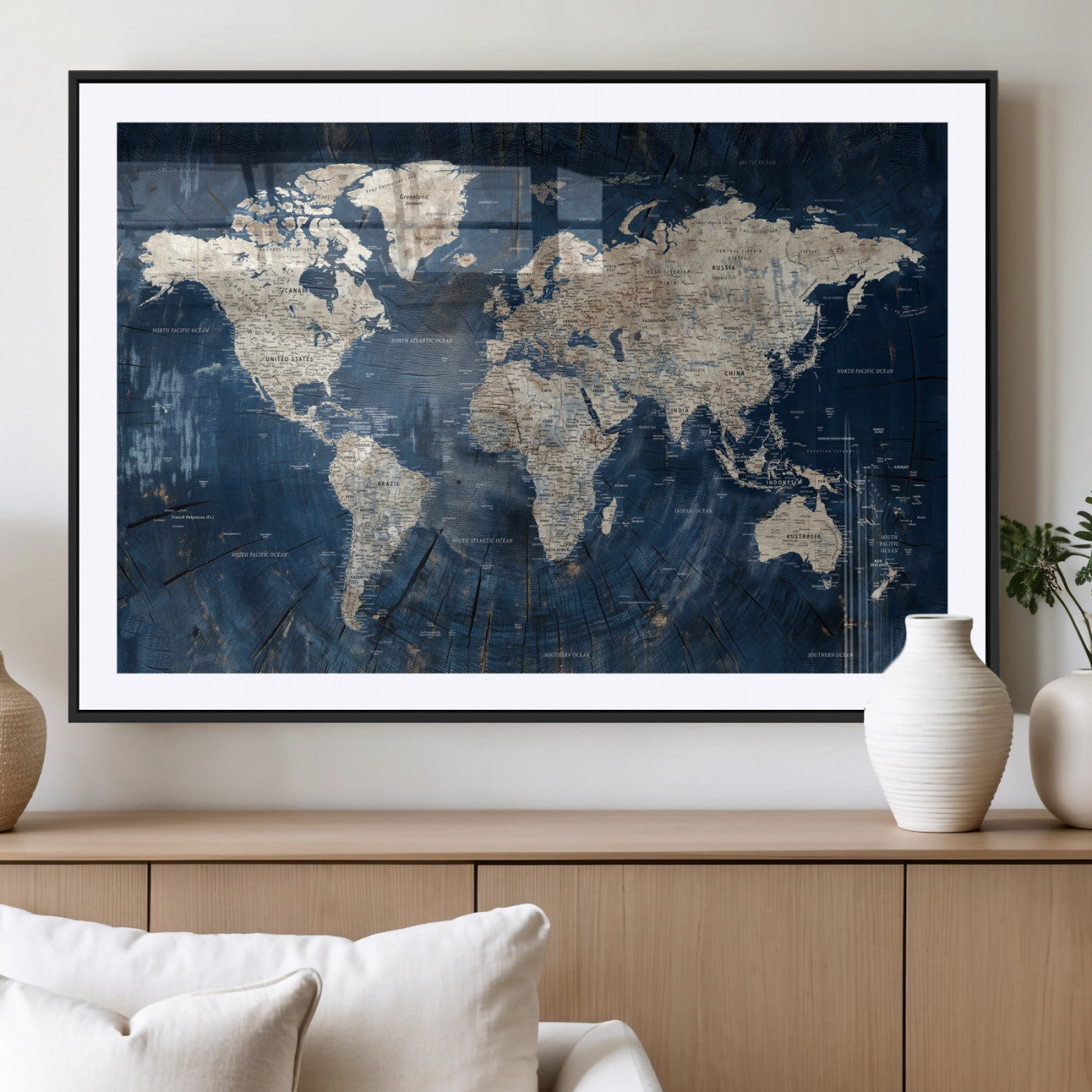 56126010-MGV-CV-36X24 - World Map Wall Art Canvas Print, Modern Decorative Framed Map Artwork Prints for Living Room, Office, Bedroom Wall Decor