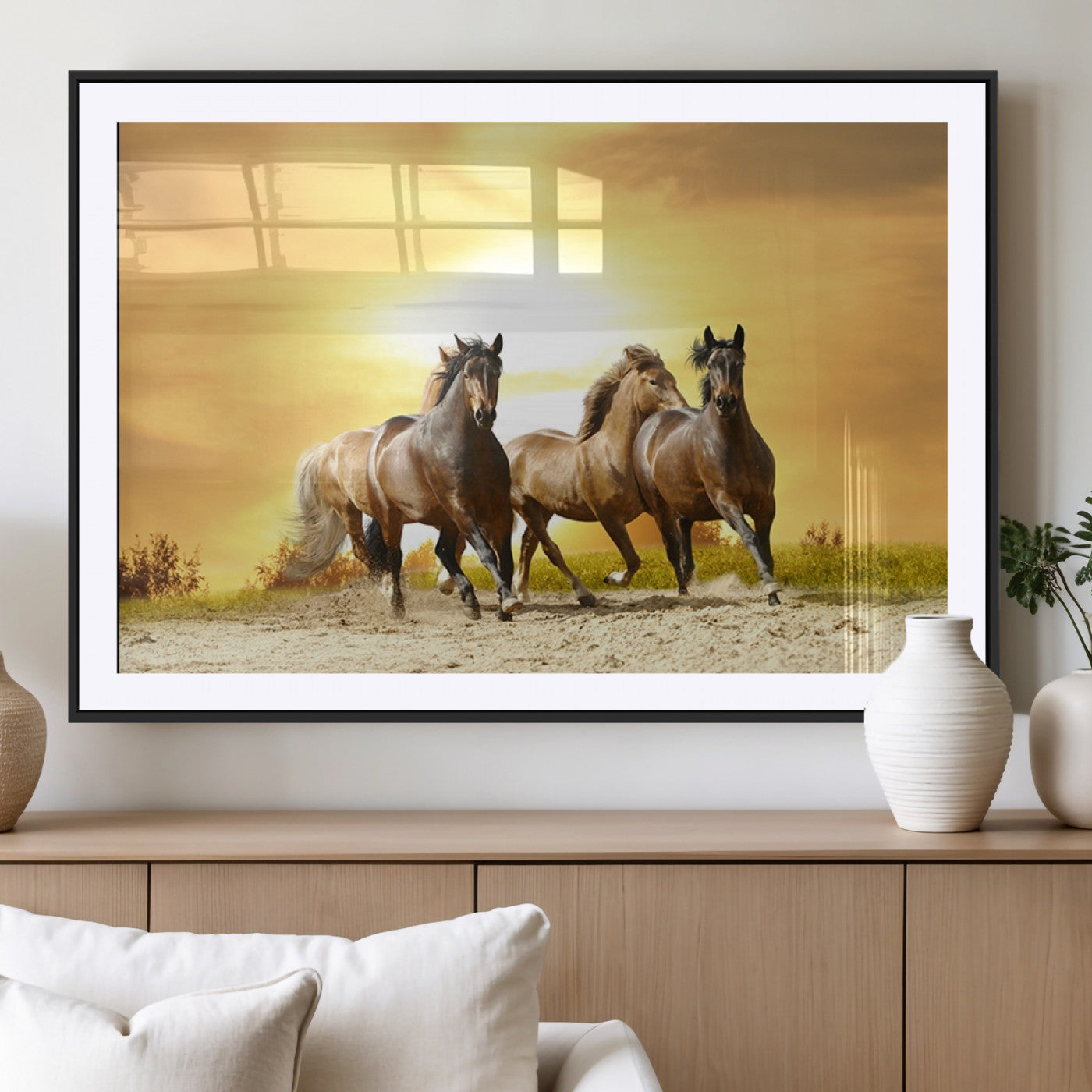 44763-MGC-FP-36x24_Black-Wild Horses Wall Art Canvas Print – Framed Galloping Herd Animal Artwork for Home, Office, Living Room, Guest Room