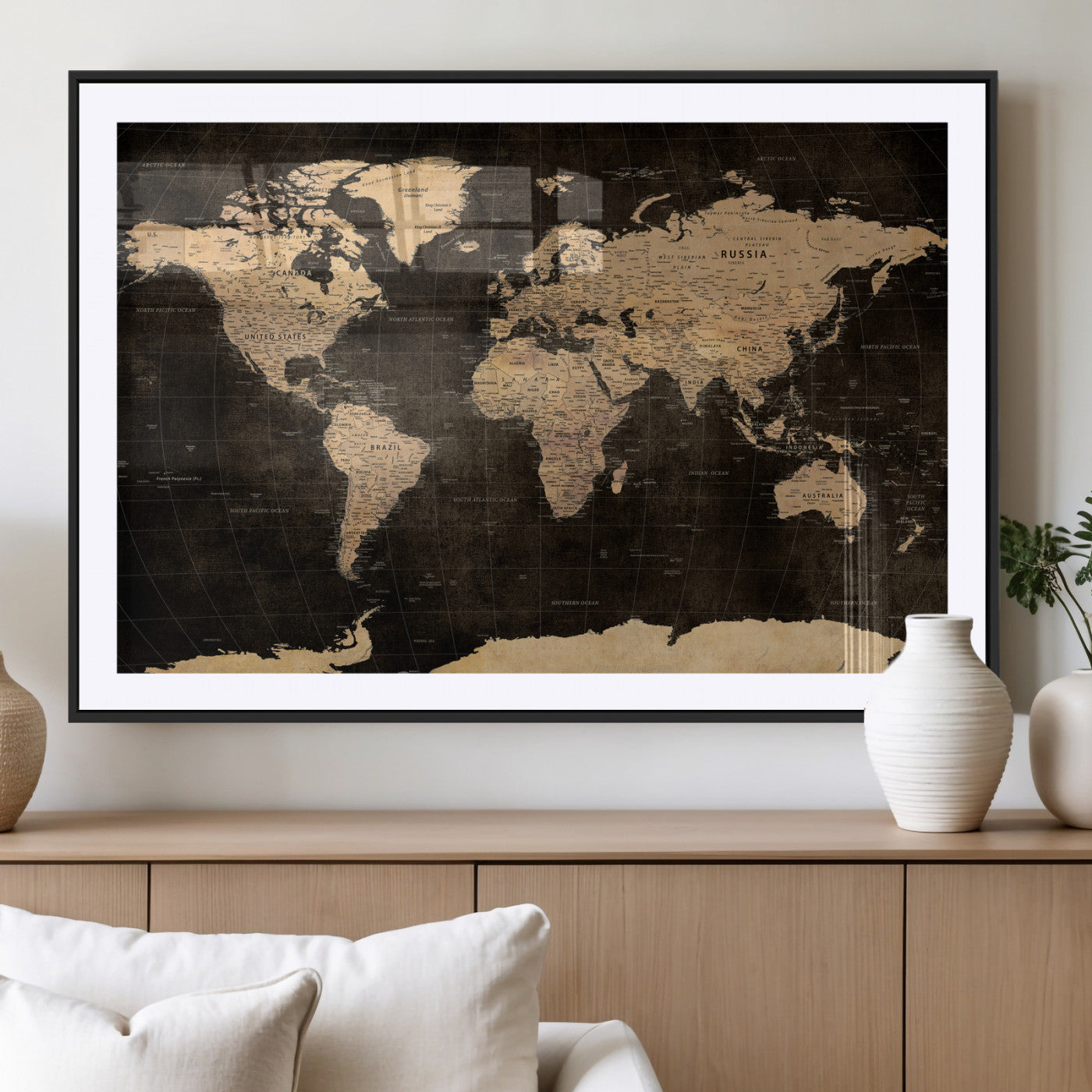 17790470-MGV-CV-36X24 - World Map Wall Art Canvas Print, Modern Decorative Framed Map Artwork Prints for Living Room, Office, Bedroom Wall Decor