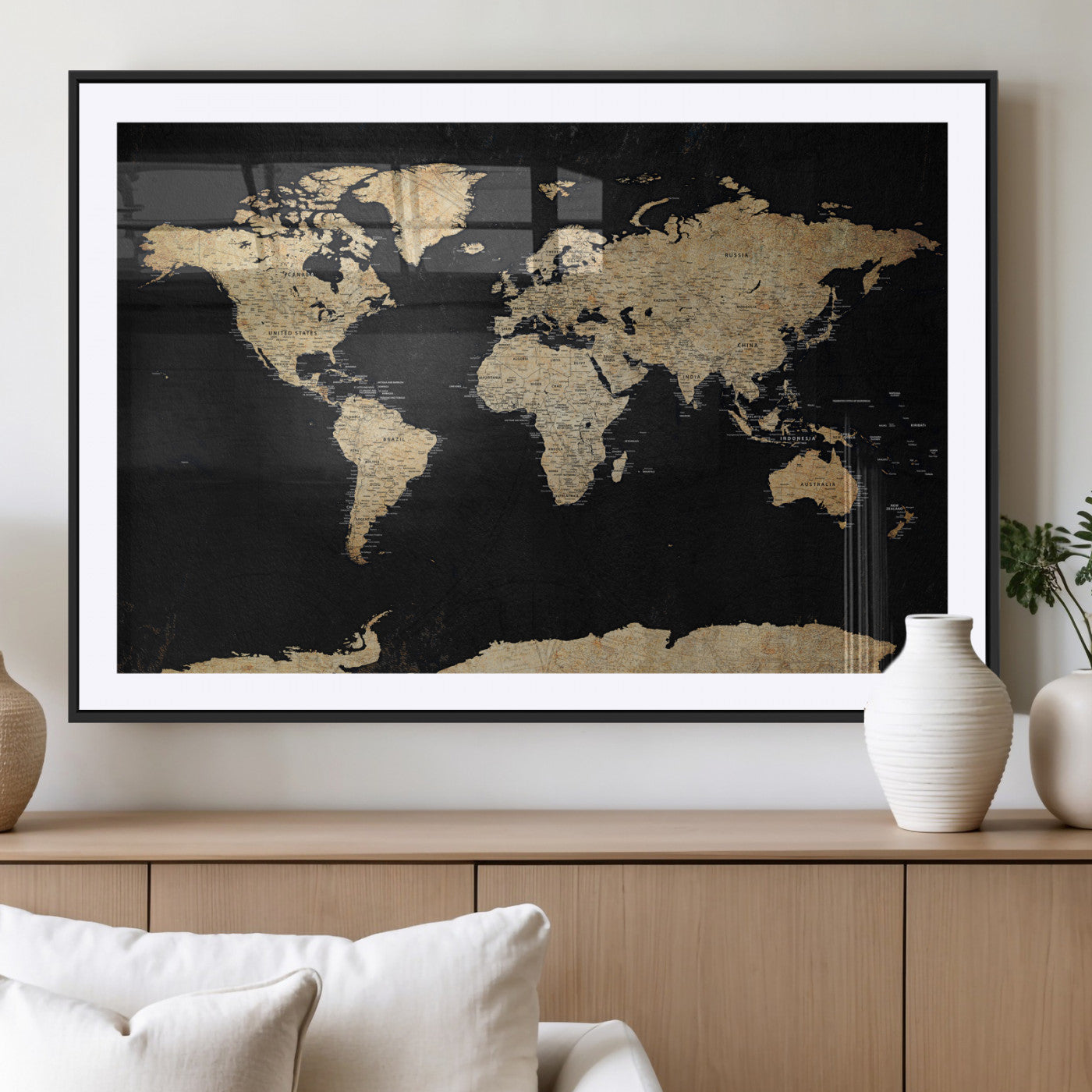 71518849-MGV-CV-36X24 - World Map Wall Art Canvas Print, Modern Decorative Framed Map Artwork Prints for Living Room, Office, Bedroom Wall Decor
