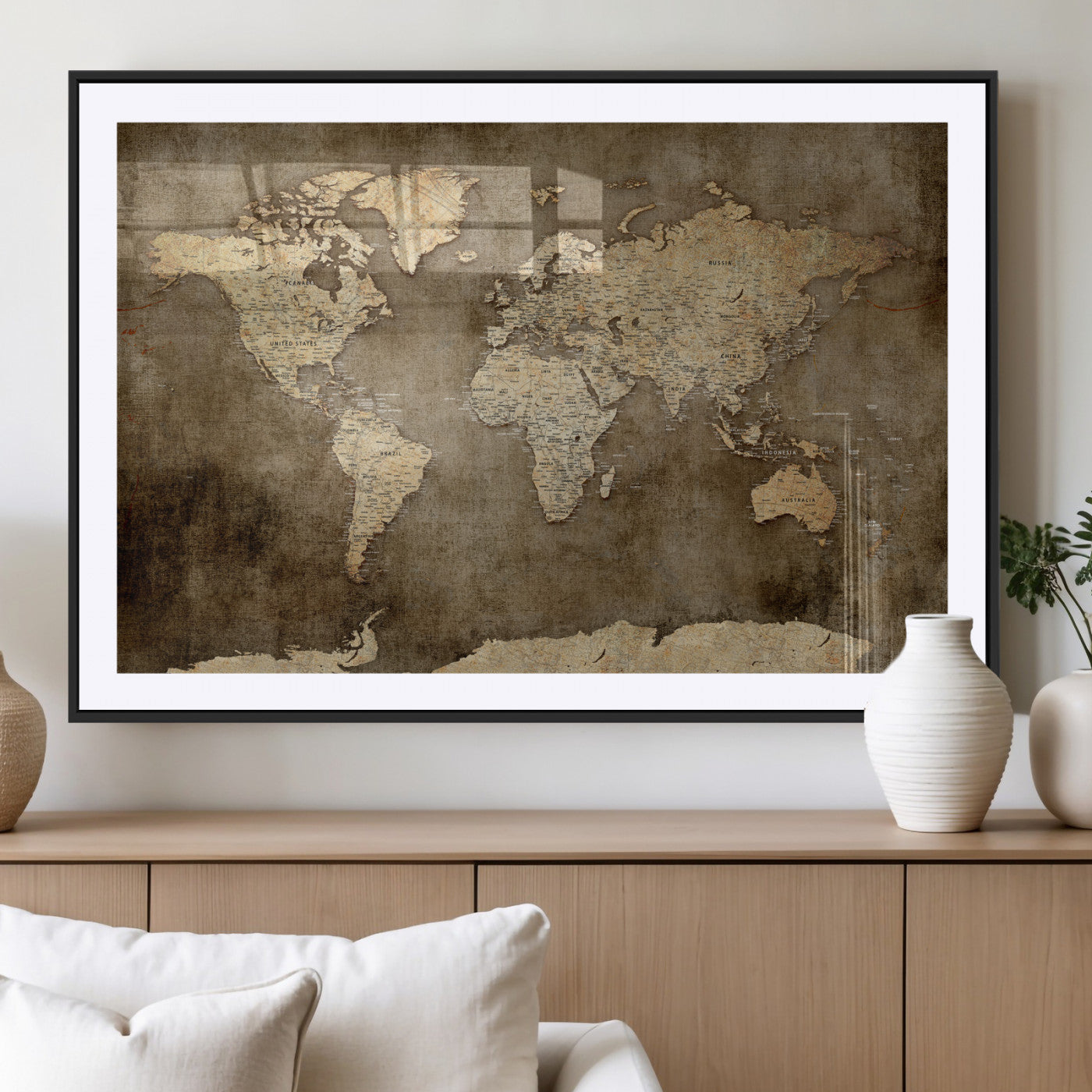35847542-MGV-CV-36X24 - World Map Wall Art Canvas Print, Modern Decorative Framed Map Artwork Prints for Living Room, Office, Bedroom Wall Decor