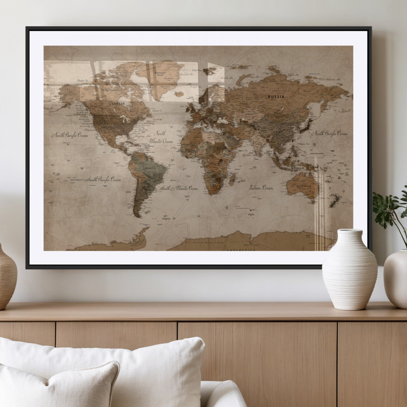 40064188-MGV-CV-36X24 - World Map Wall Art Canvas Print, Modern Decorative Framed Map Artwork Prints for Living Room, Office, Bedroom Wall Decor