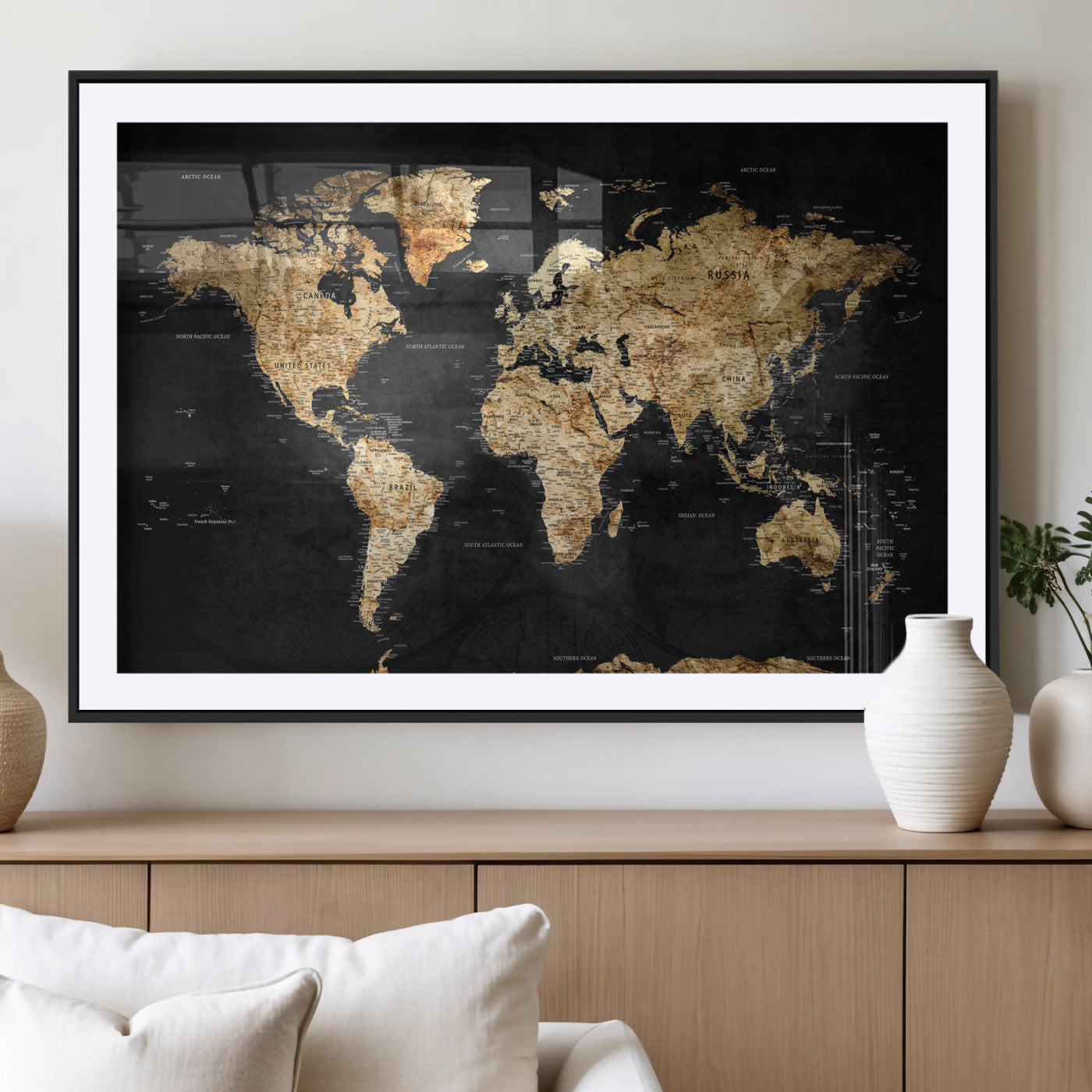 23568589-MGV-CV-36X24 - World Map Wall Art Canvas Print, Modern Decorative Framed Map Artwork Prints for Living Room, Office, Bedroom Wall Decor