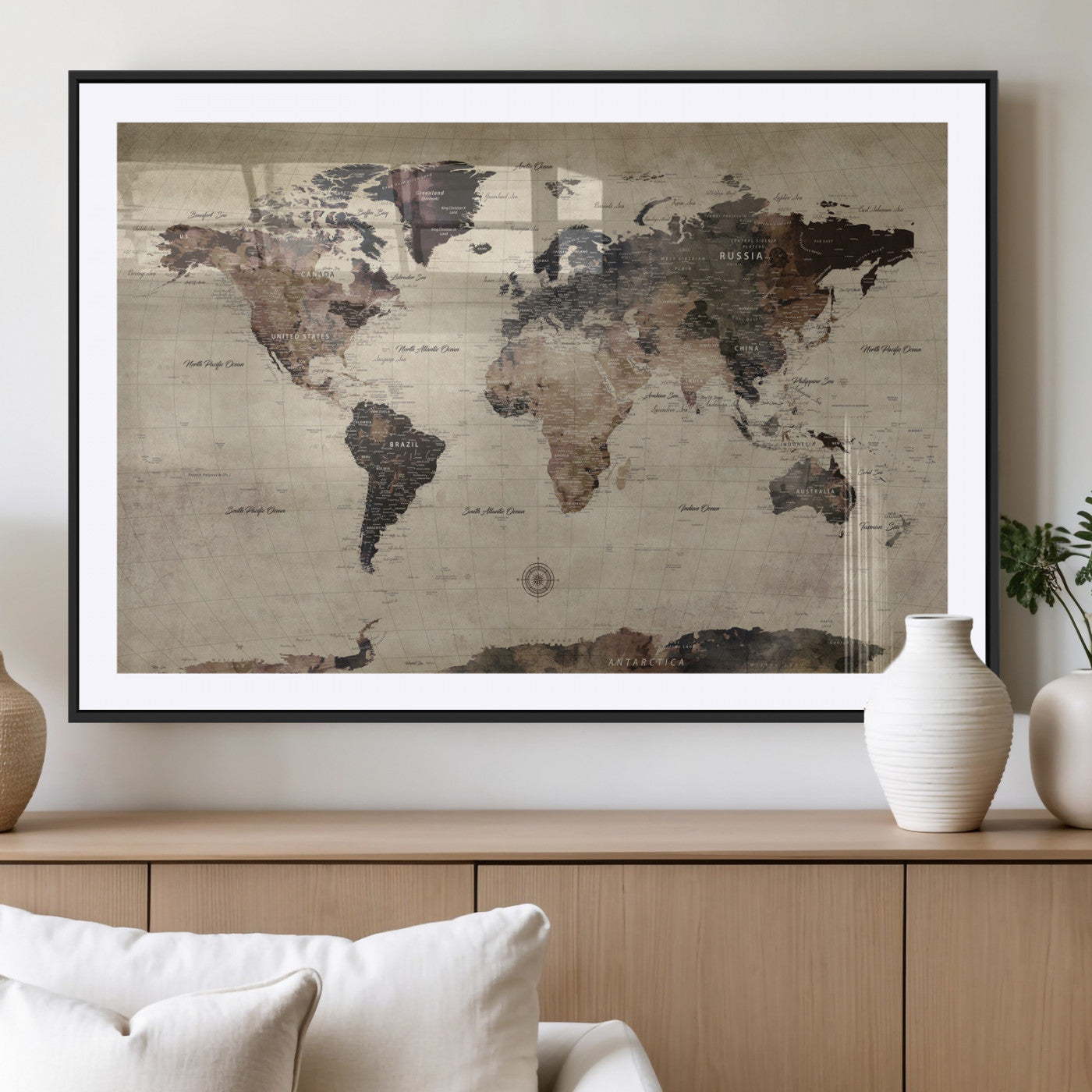60560672-MGV-CV-36X24 - World Map Wall Art Canvas Print, Modern Decorative Framed Map Artwork Prints for Living Room, Office, Bedroom Wall Decor