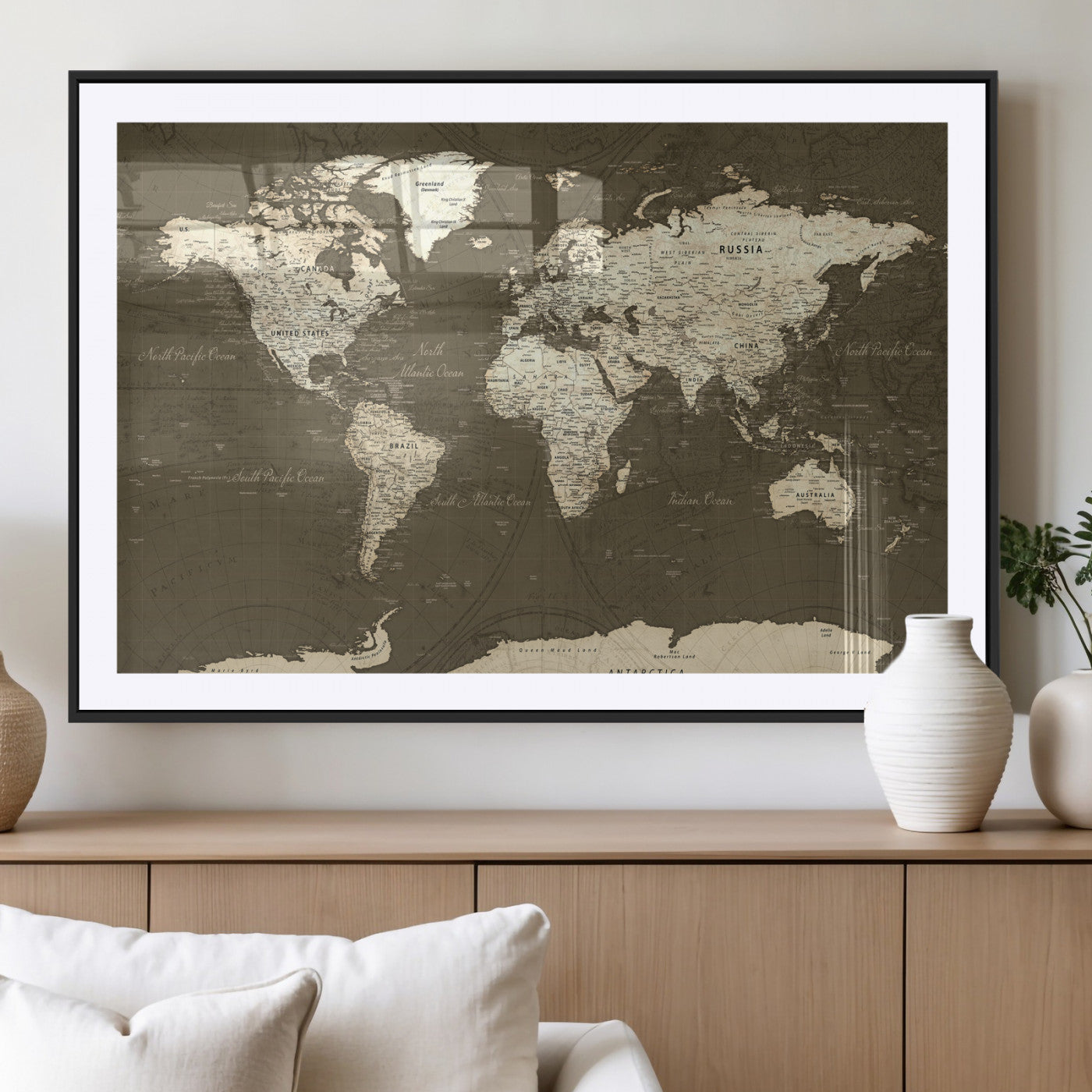 33202610-MGV-CV-36X24 - World Map Wall Art Canvas Print, Modern Decorative Framed Map Artwork Prints for Living Room, Office, Bedroom Wall Decor