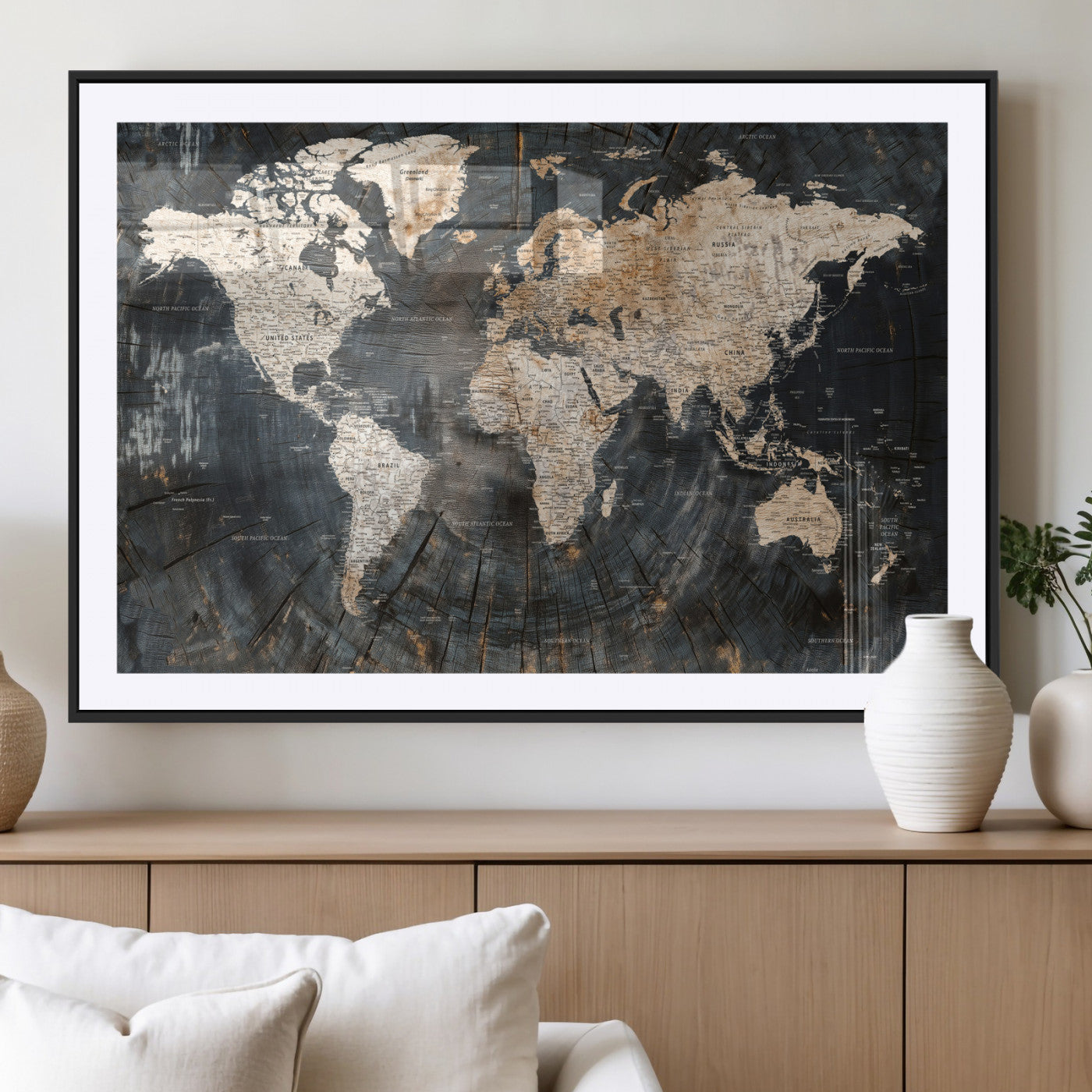 89162112-MGV-CV-36X24 - World Map Wall Art Canvas Print, Modern Decorative Framed Map Artwork Prints for Living Room, Office, Bedroom Wall Decor