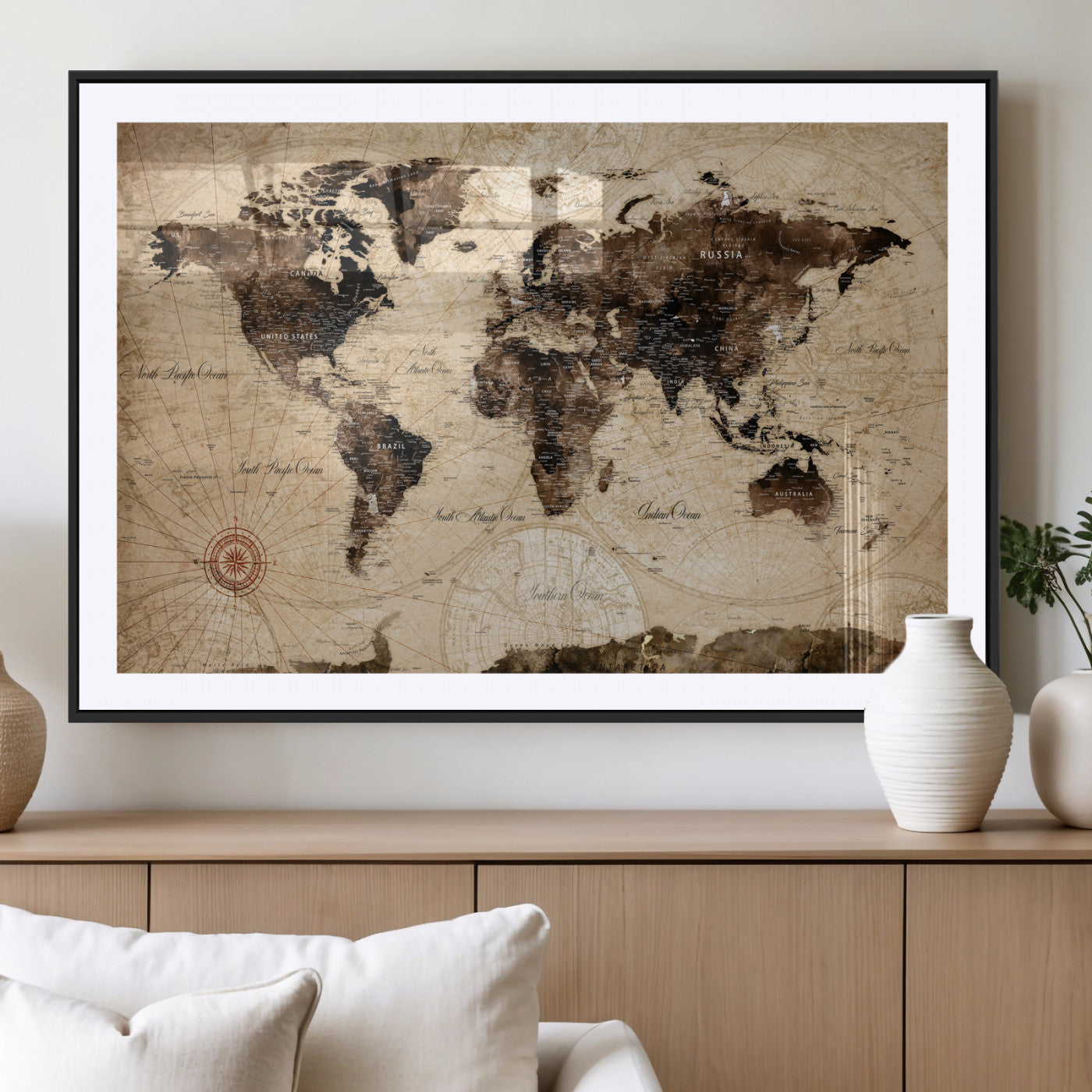 47657418-MGV-CV-36X24 - World Map Wall Art Canvas Print, Modern Decorative Framed Map Artwork Prints for Living Room, Office, Bedroom Wall Decor