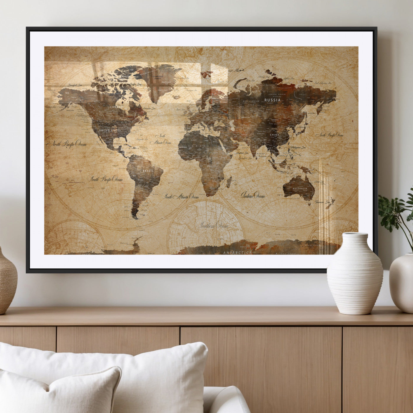 63156625-MGV-CV-36X24 - World Map Wall Art Canvas Print, Modern Decorative Framed Map Artwork Prints for Living Room, Office, Bedroom Wall Decor