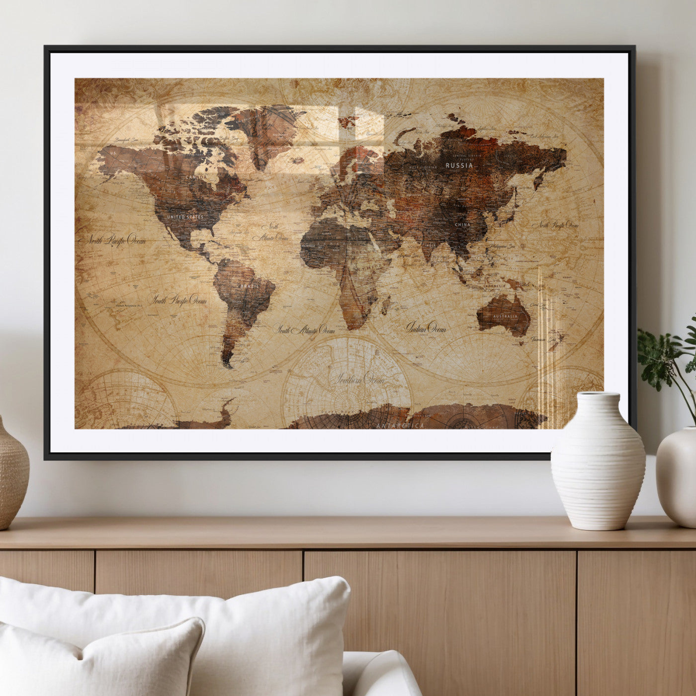 40760475-MGV-CV-36X24 - World Map Wall Art Canvas Print, Modern Decorative Framed Map Artwork Prints for Living Room, Office, Bedroom Wall Decor