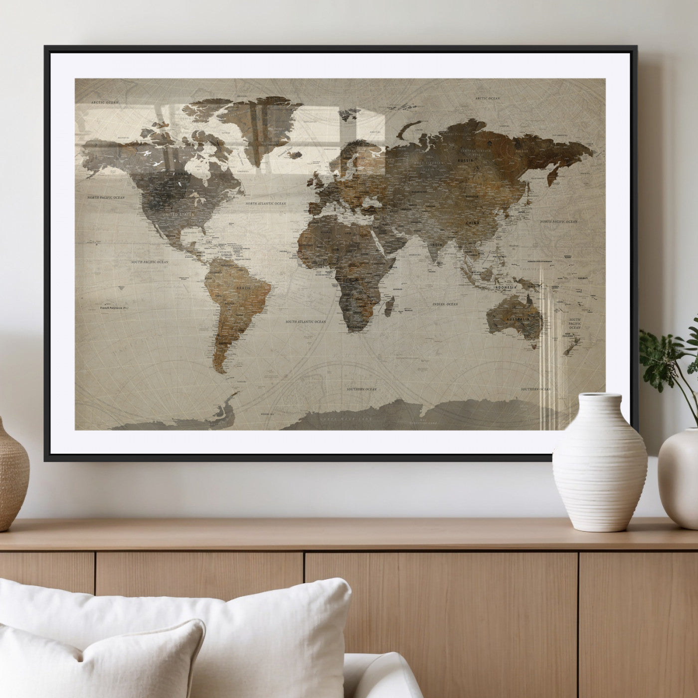 49623468-MGV-CV-36X24 - World Map Wall Art Canvas Print, Modern Decorative Framed Map Artwork Prints for Living Room, Office, Bedroom Wall Decor
