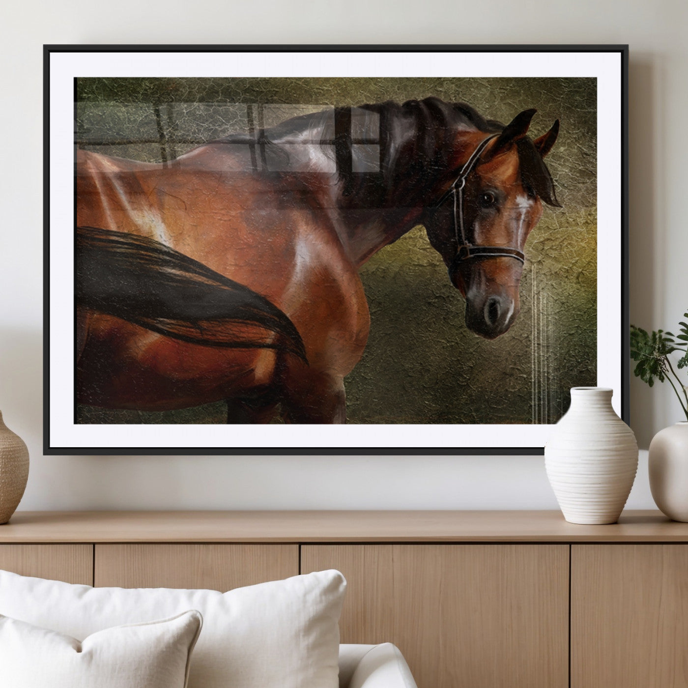76810-MGV-CV-36X24-Majestic Brown Horse Wall Art Canvas Print – Framed Equestrian Artwork with Elegant Stallion Artwork for Home or Office Decor
